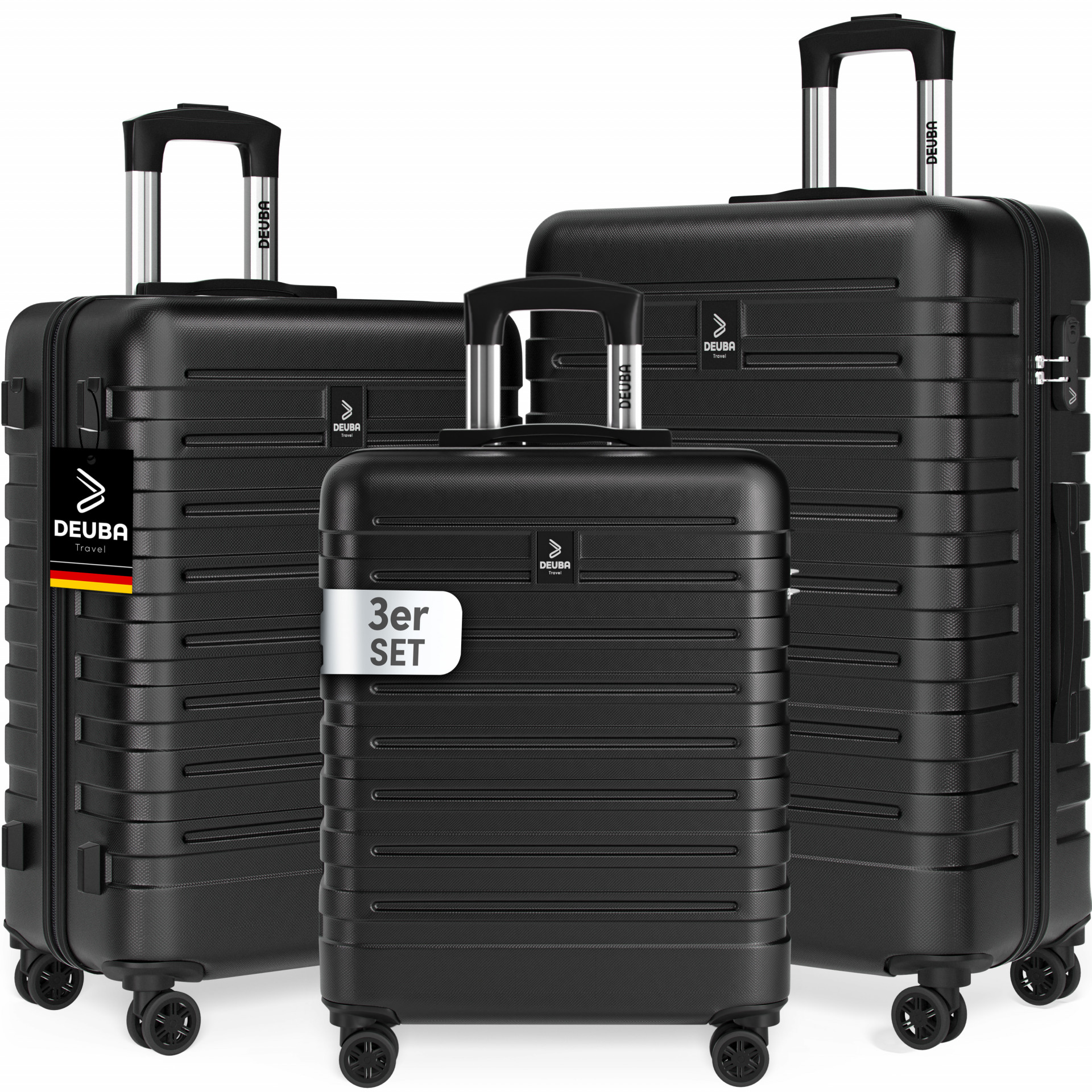 Hartschalenkoffer New York Set 3-tlg Schwarz Rollen 360º ABS