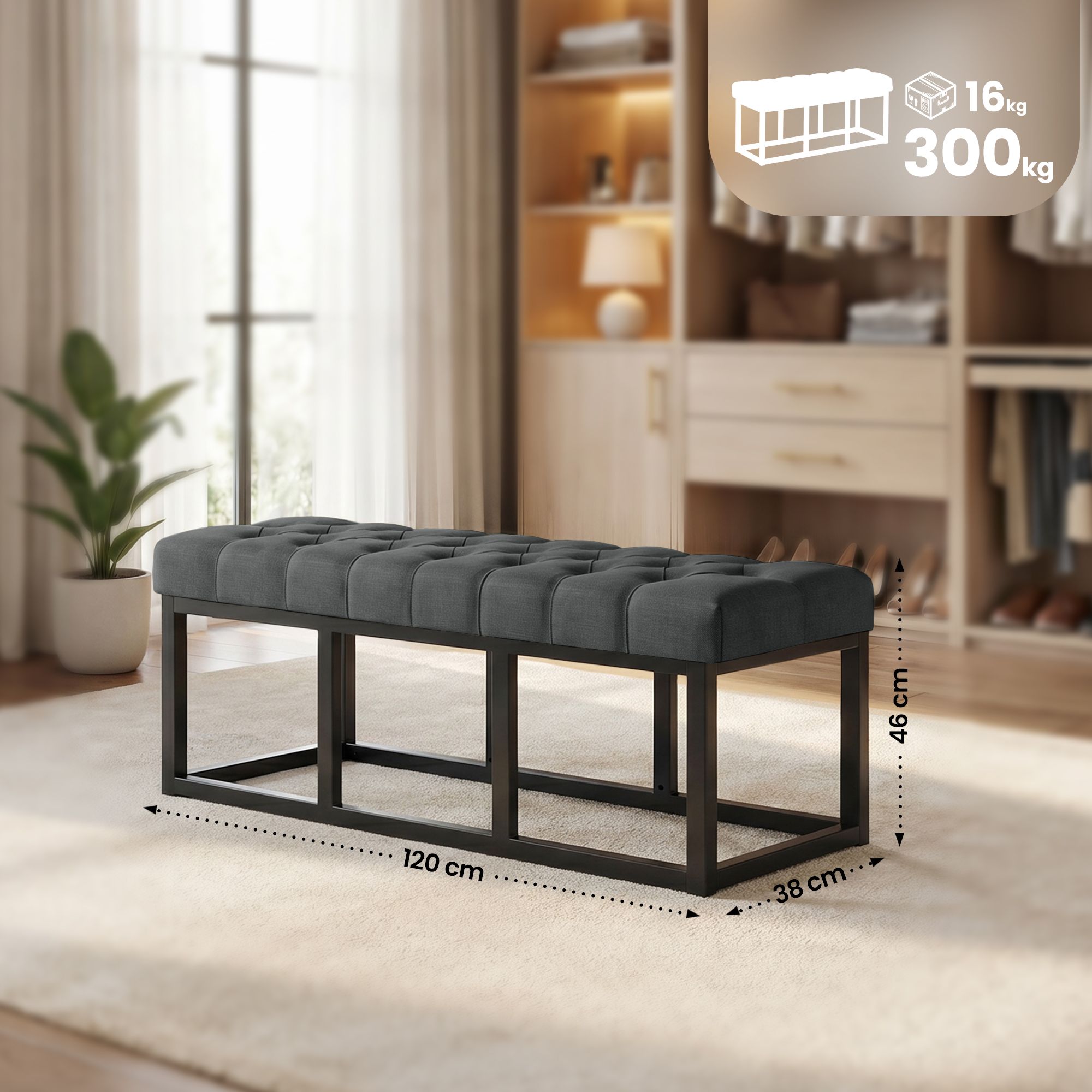 Sitzbank Amun Stoff B120, dunkelgrau