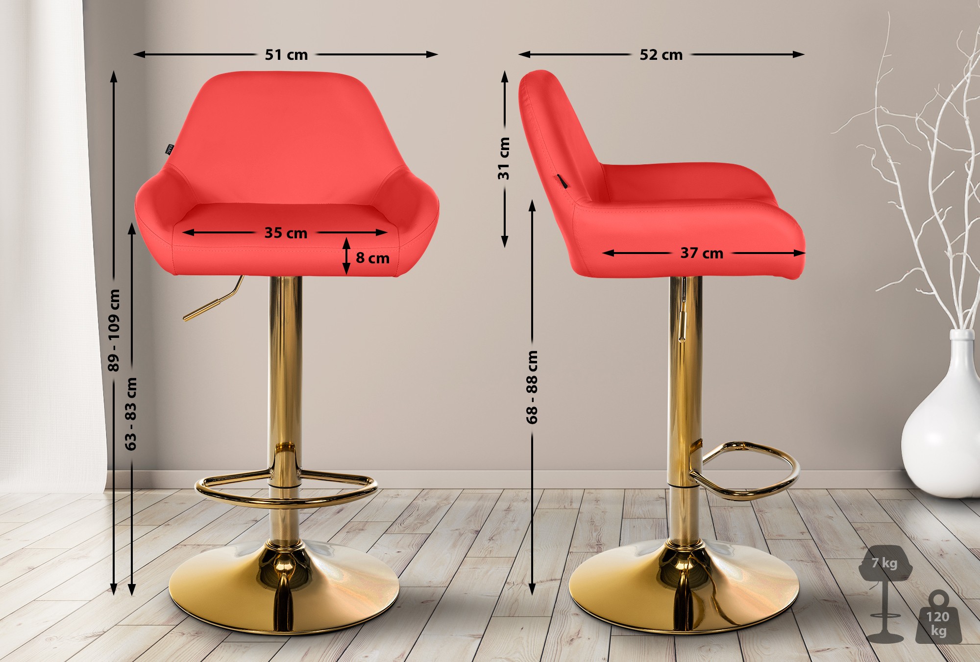 Barhocker Braga Gold Kunstleder, rot