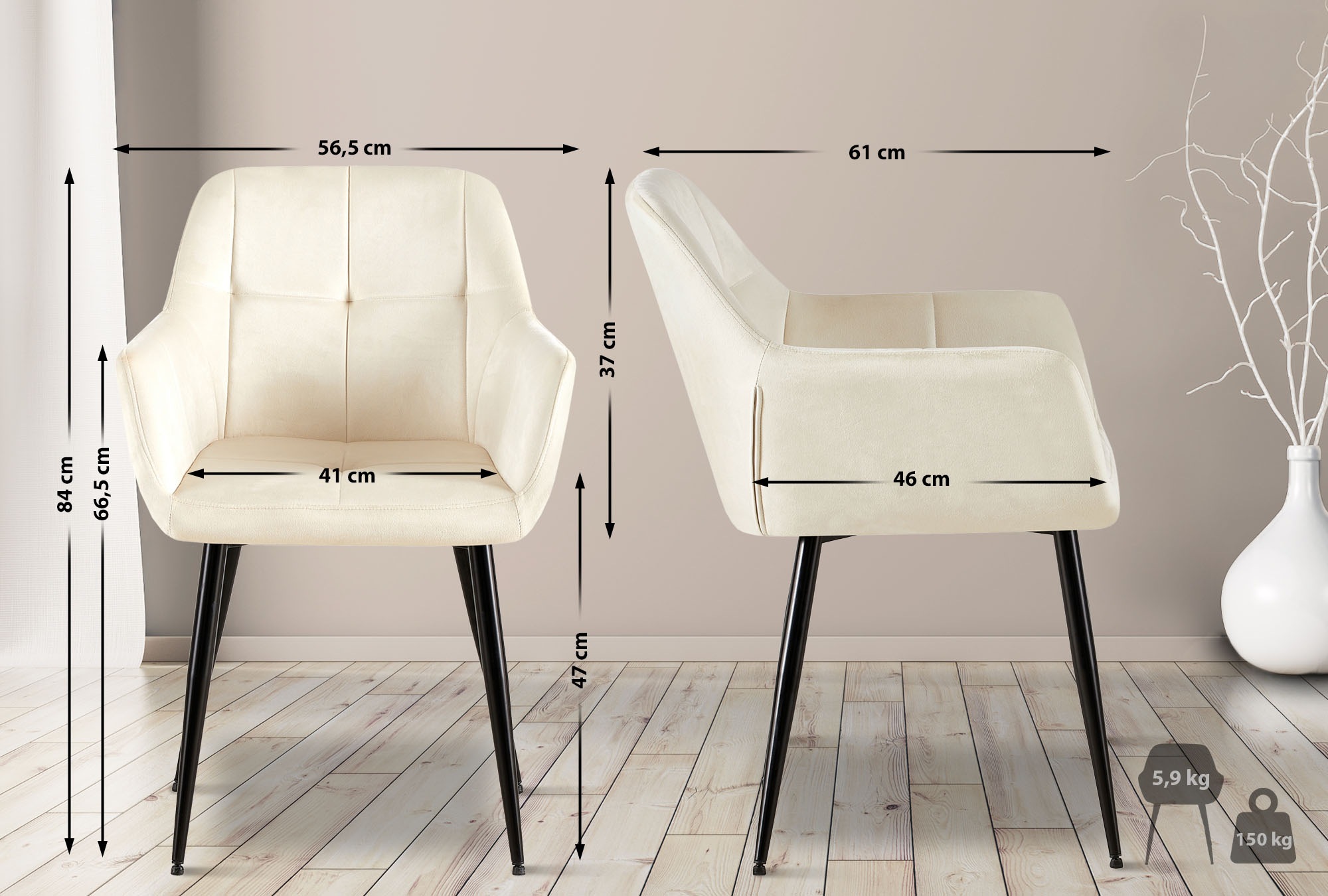 Besucherstuhl Emia Samt, creme