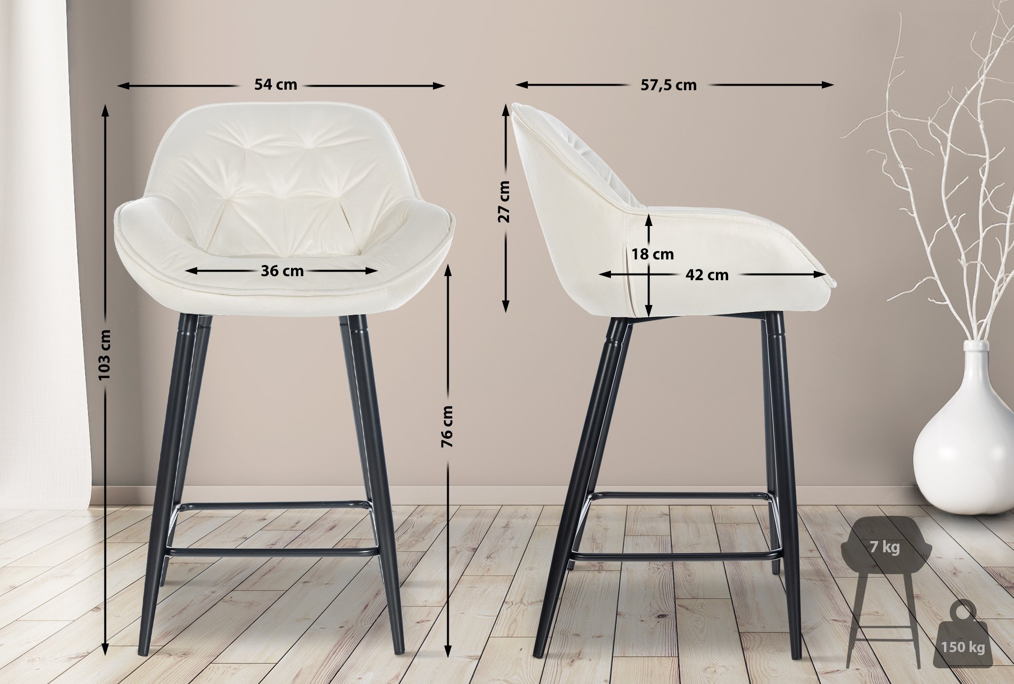 Barhocker Gibson 76 Samt, creme