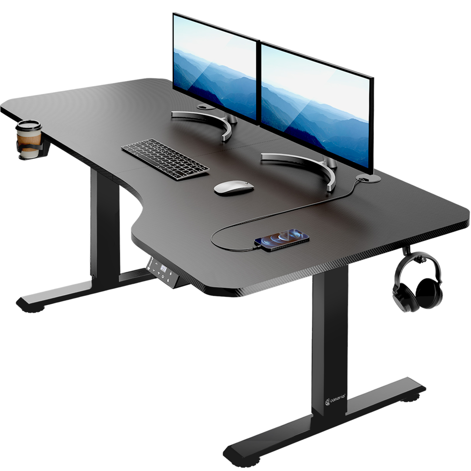 Höhenverstellbarer Schreibtisch Schwarz (Carbon-Optik) 160x75x73-118cm