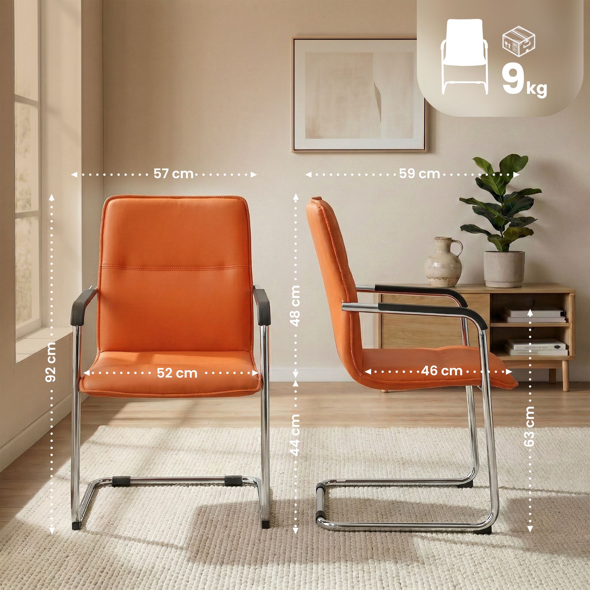 2er Set Besucherstuhl Seattle, orange