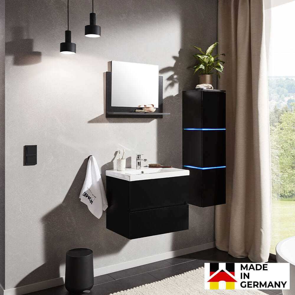 Badmöbel Komplettset WANGEROOGE DELUXE L - Schwarz Made in Germany