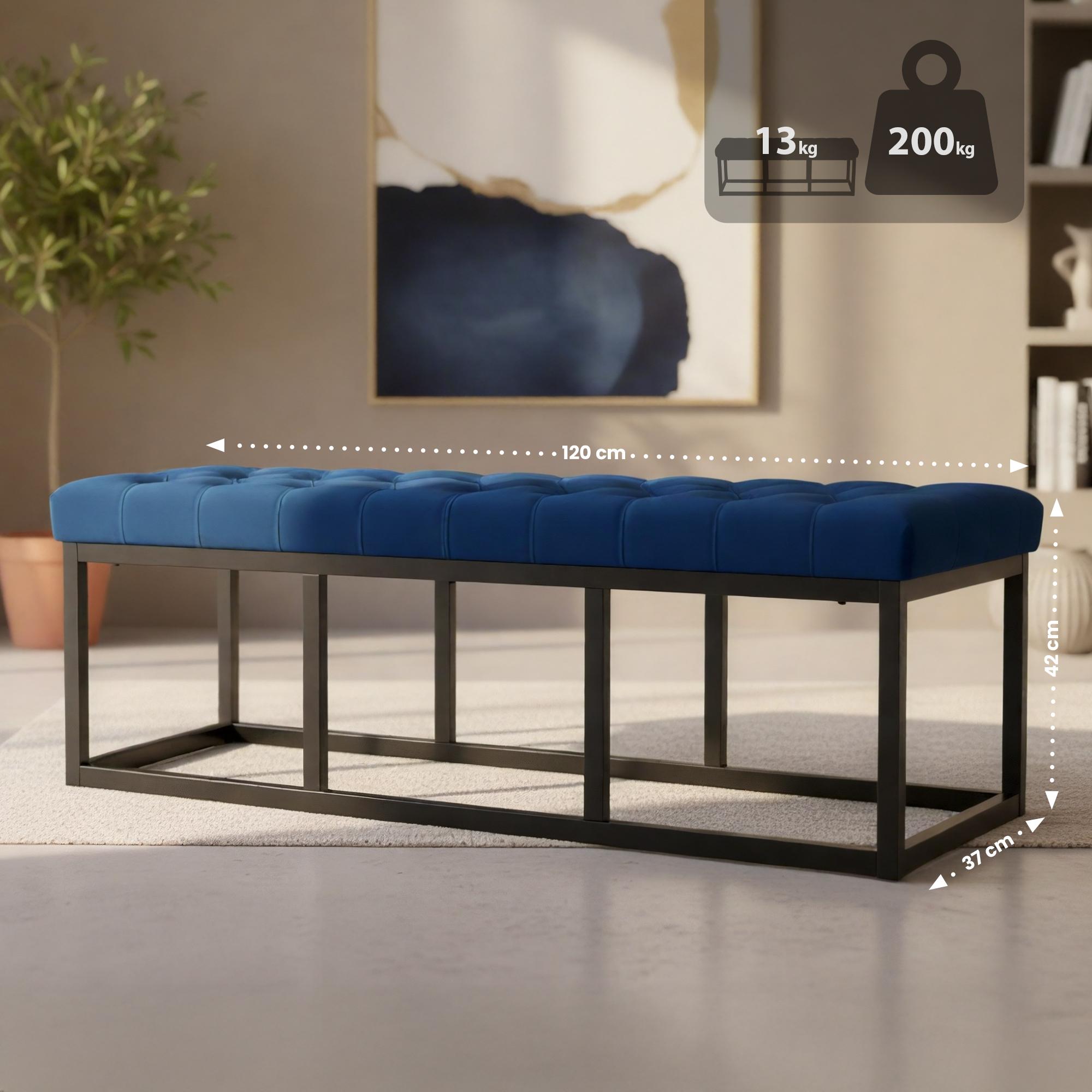 Sitzbank Polson Samt Schwarz 120 cm, blau