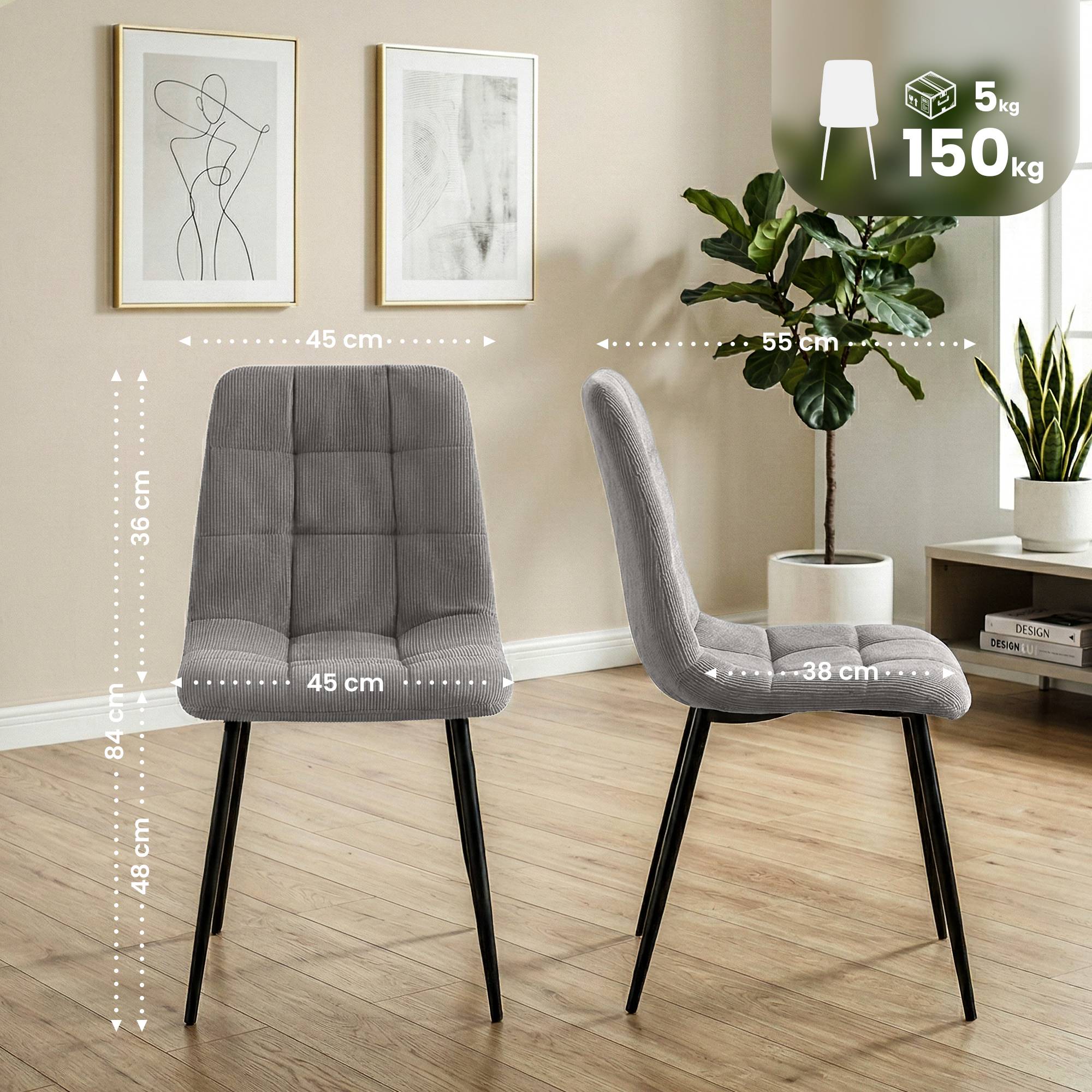 2er Set Esszimmerstuhl Antibes Cord, grau