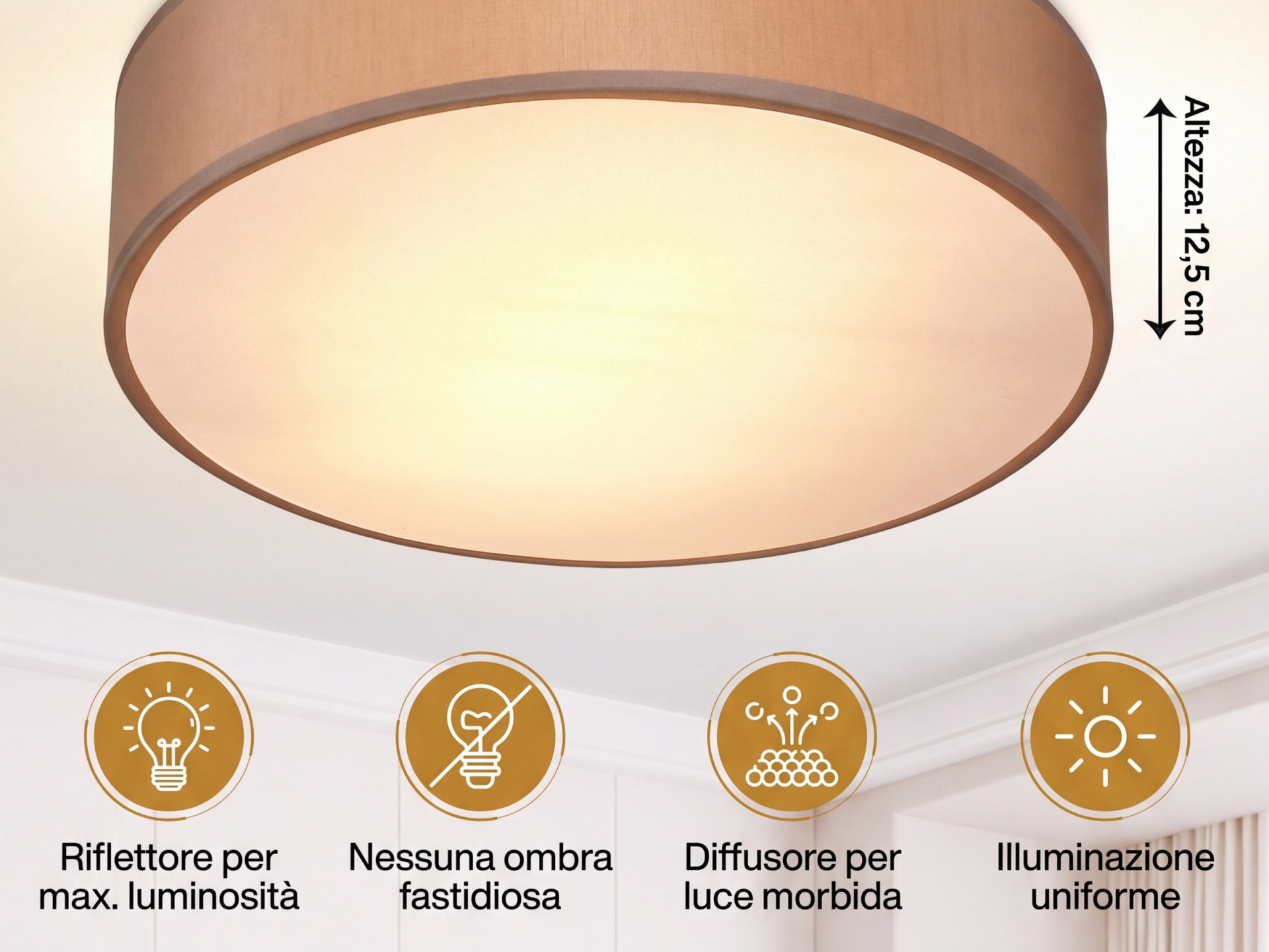 Deckenlampe Taupe Stoff Ø38cm