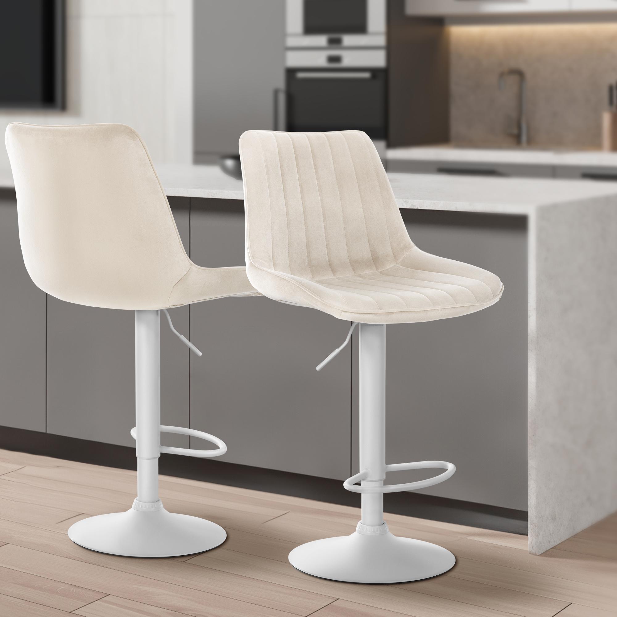 2er Set Barhocker Toni Samt weiß, creme