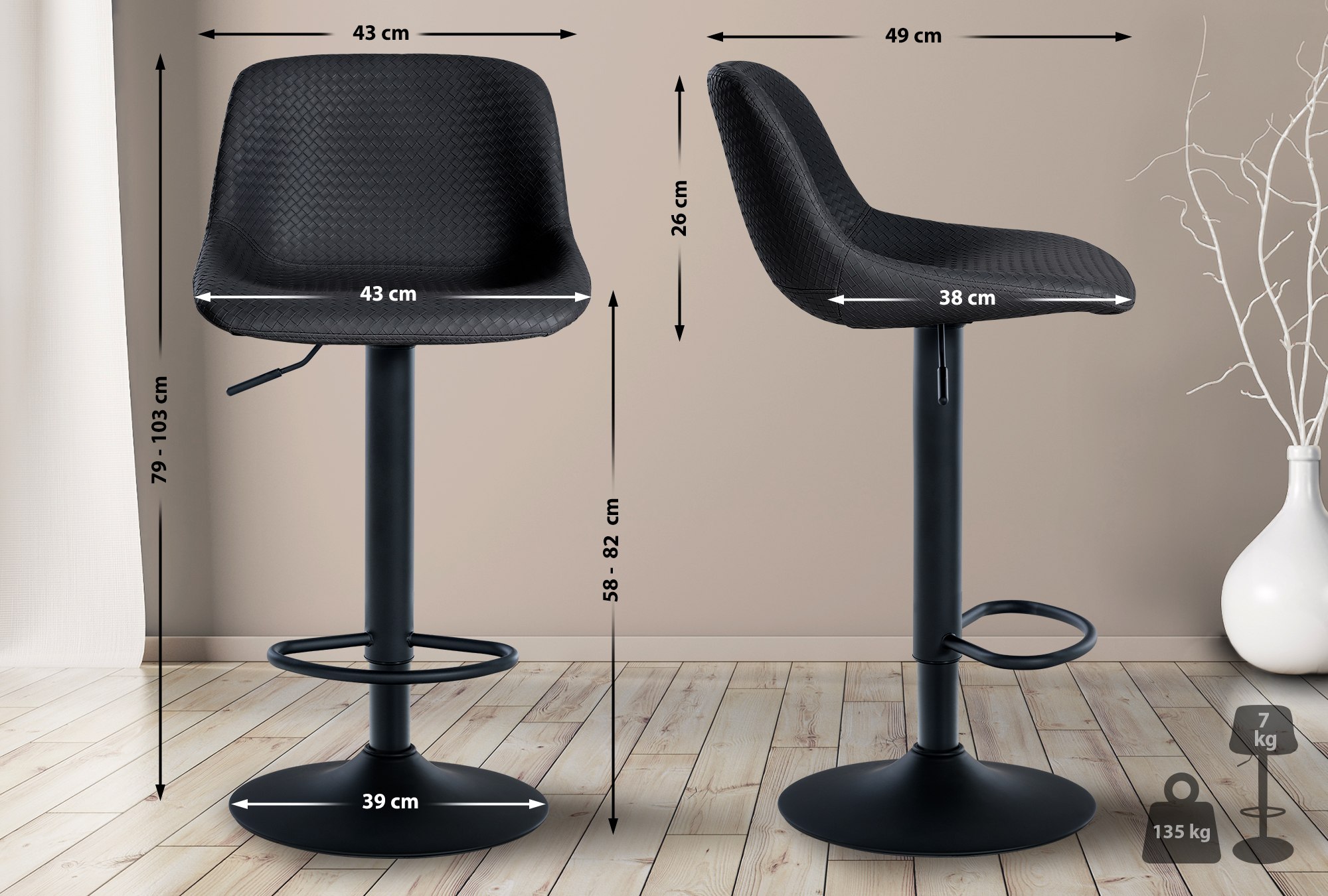 Barhocker Loft Kunstleder, schwarz