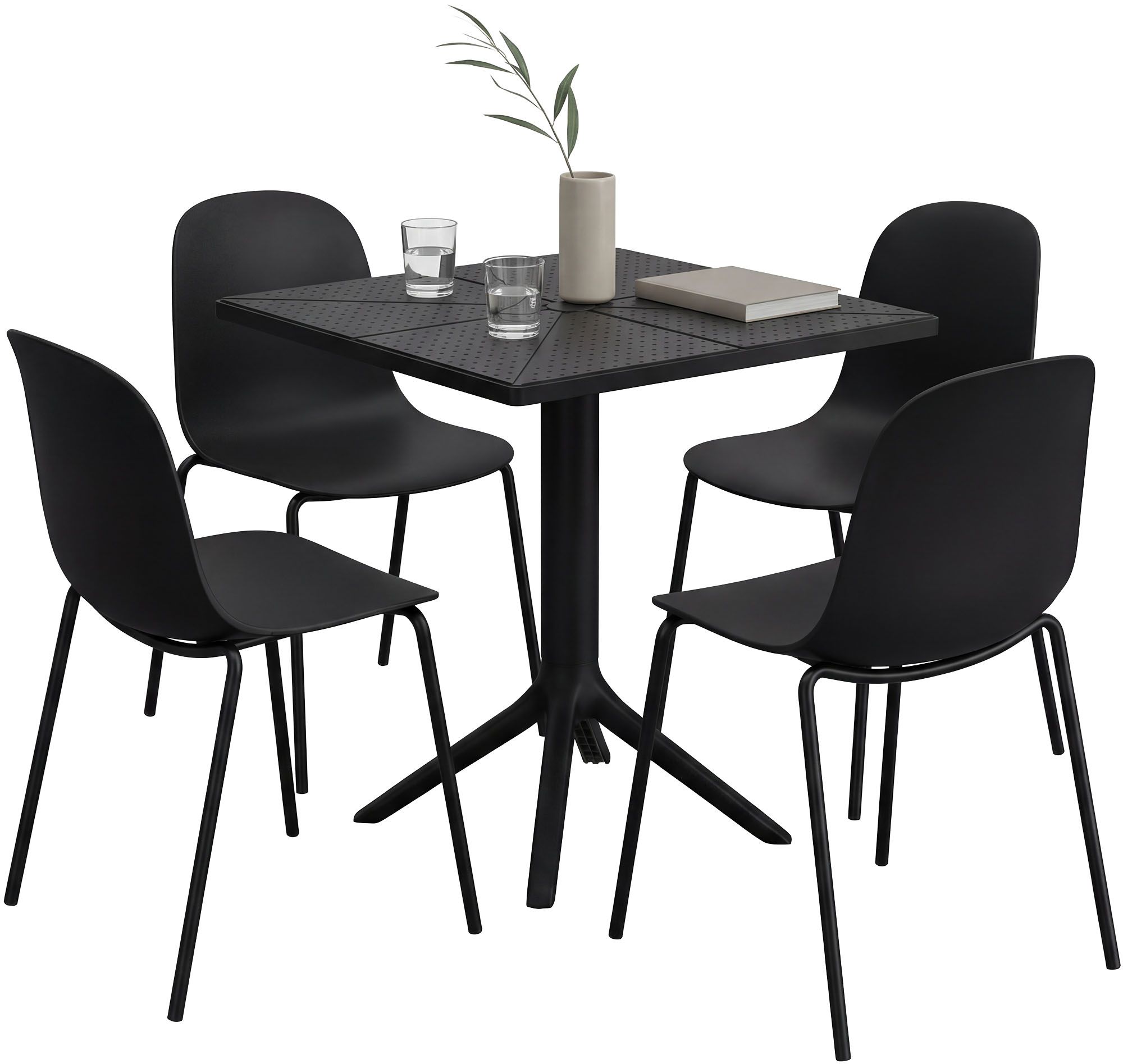 Gartenmöbel-Set Nerra mit 4 Stühlen, schwarz