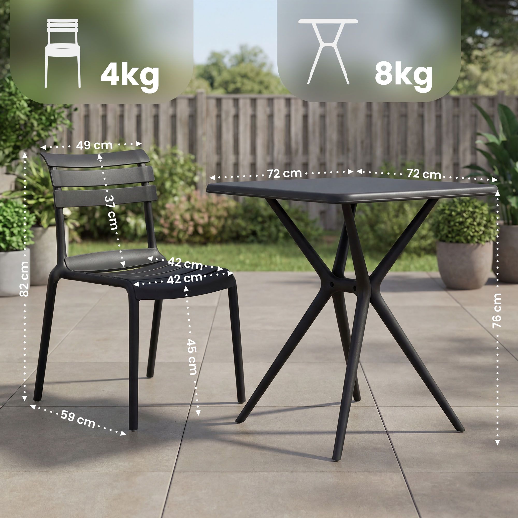 Gartenmöbel-Set Vela mit 4 Stühlen, schwarz