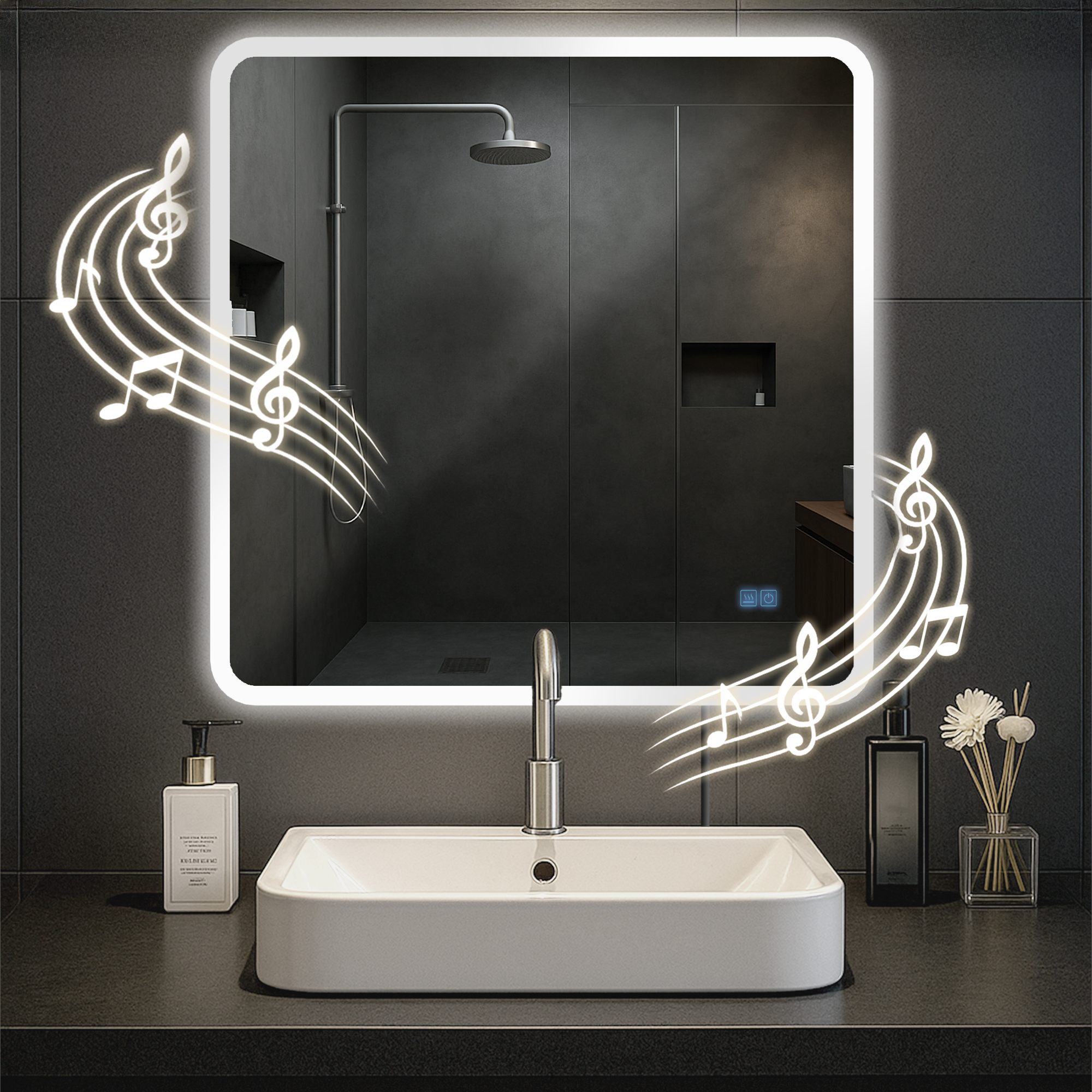 Badspiegel Jericho 80x80 mit Bluetooth, klarglas