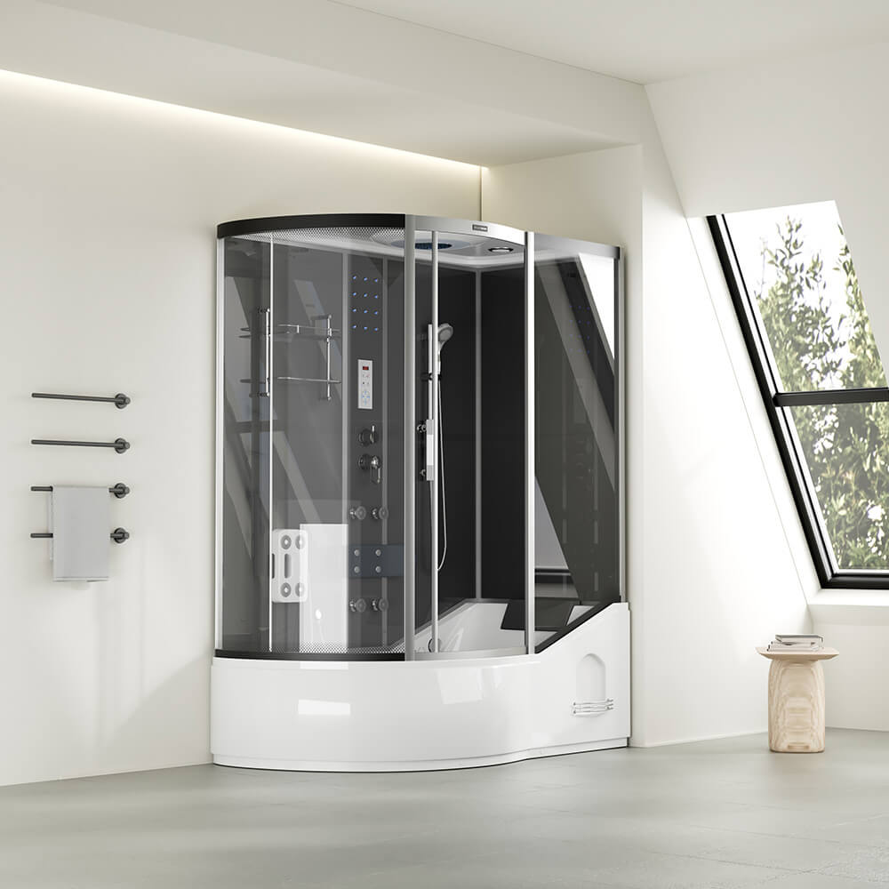 Duschkabine mit Badewanne ALLIN 2IN1 - 170 x 90 Schwarz Links