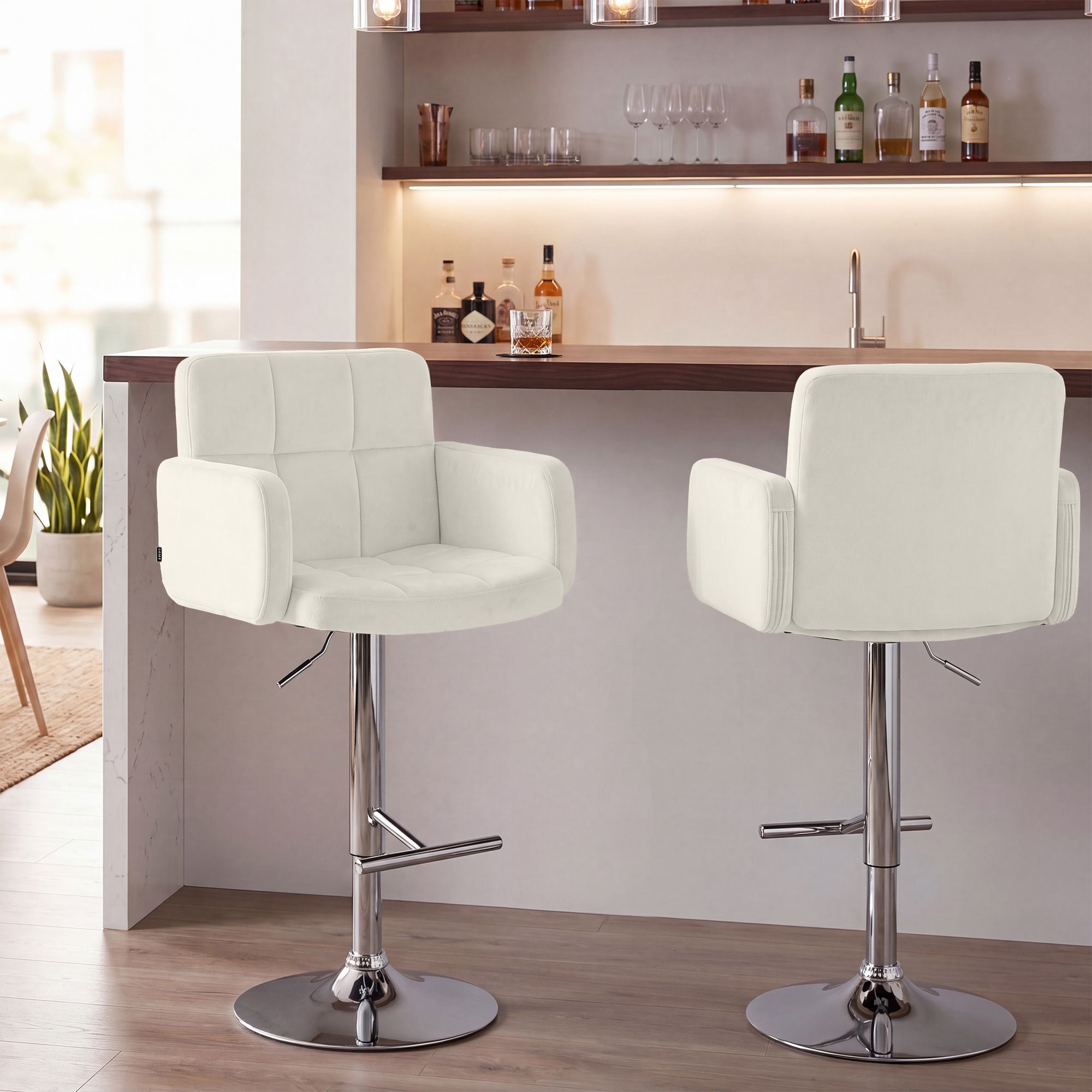 Barhocker Los Angeles Samt chrom, creme