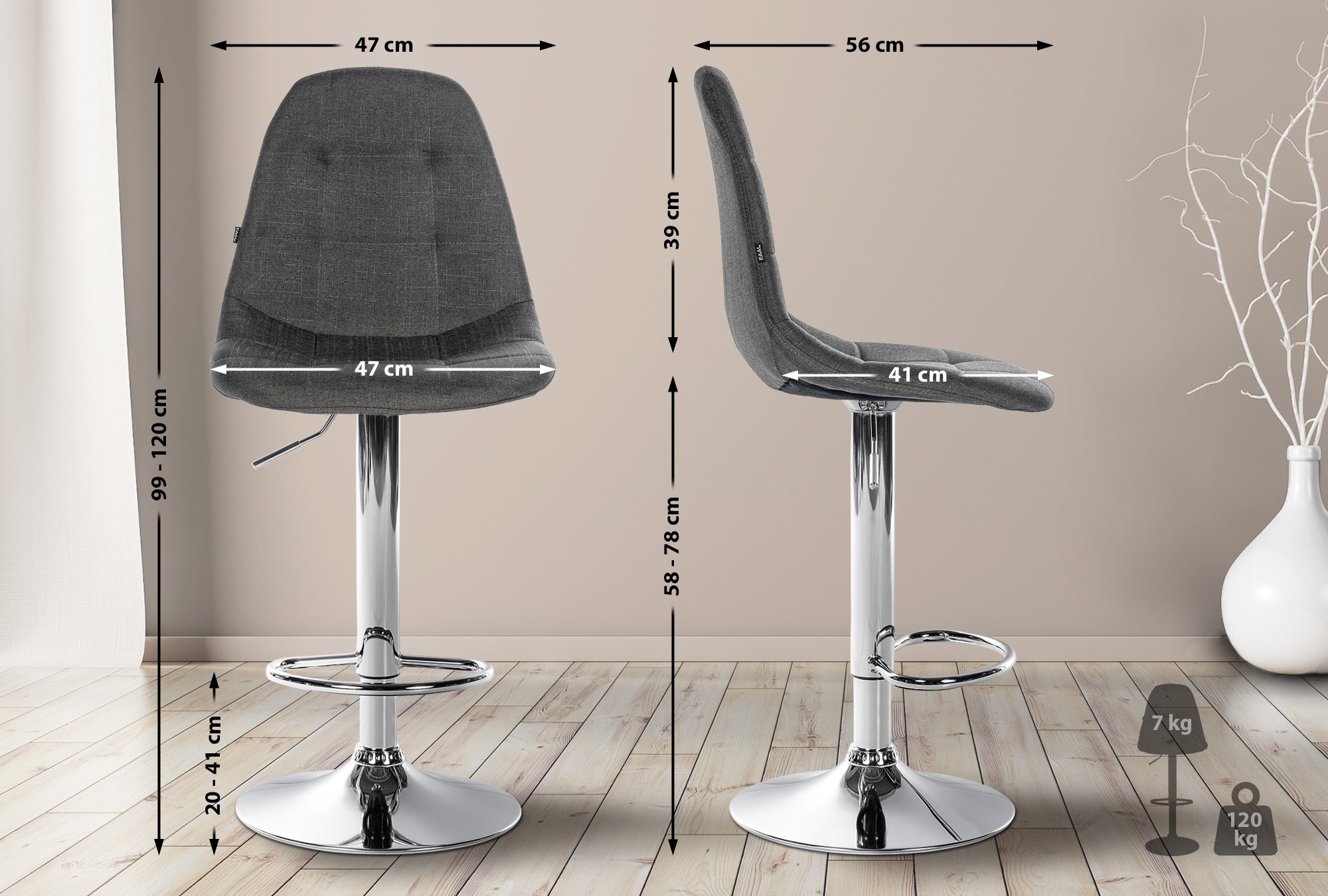 Barhocker Elmore Stoff C, dunkelgrau