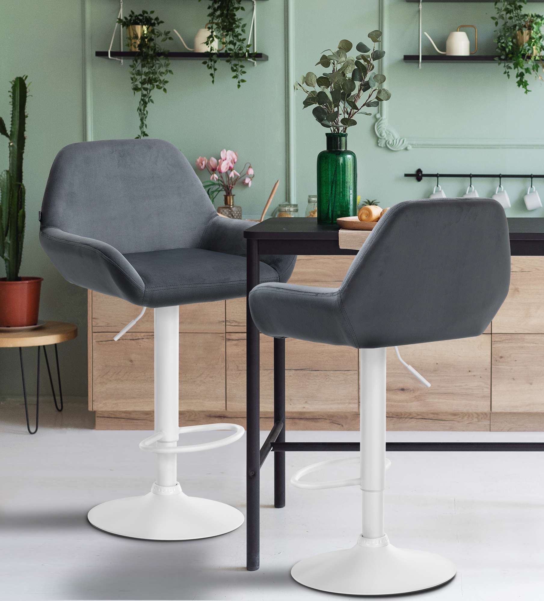 2er Set Barhocker Braga Samt weiß, dunkelgrau