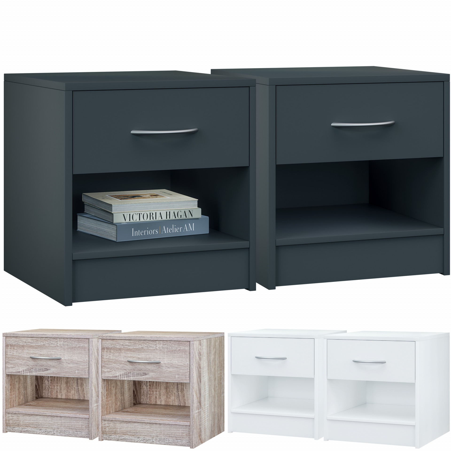 Nachttisch Kiel 2er-Set Anthrazit 41x39x28cm