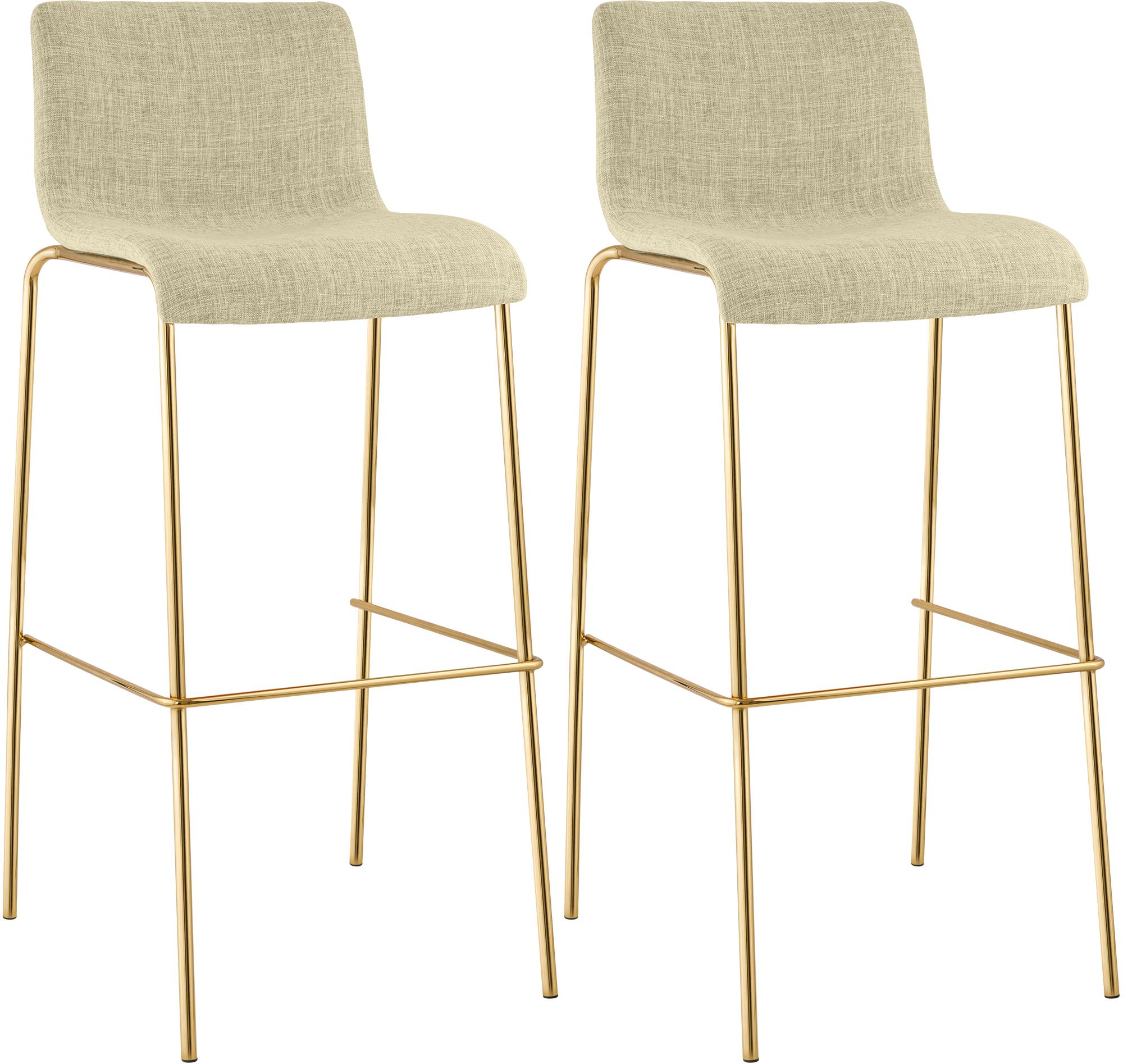 2er Set Barhocker Hoover Stoff 4-Fuß Gold, creme