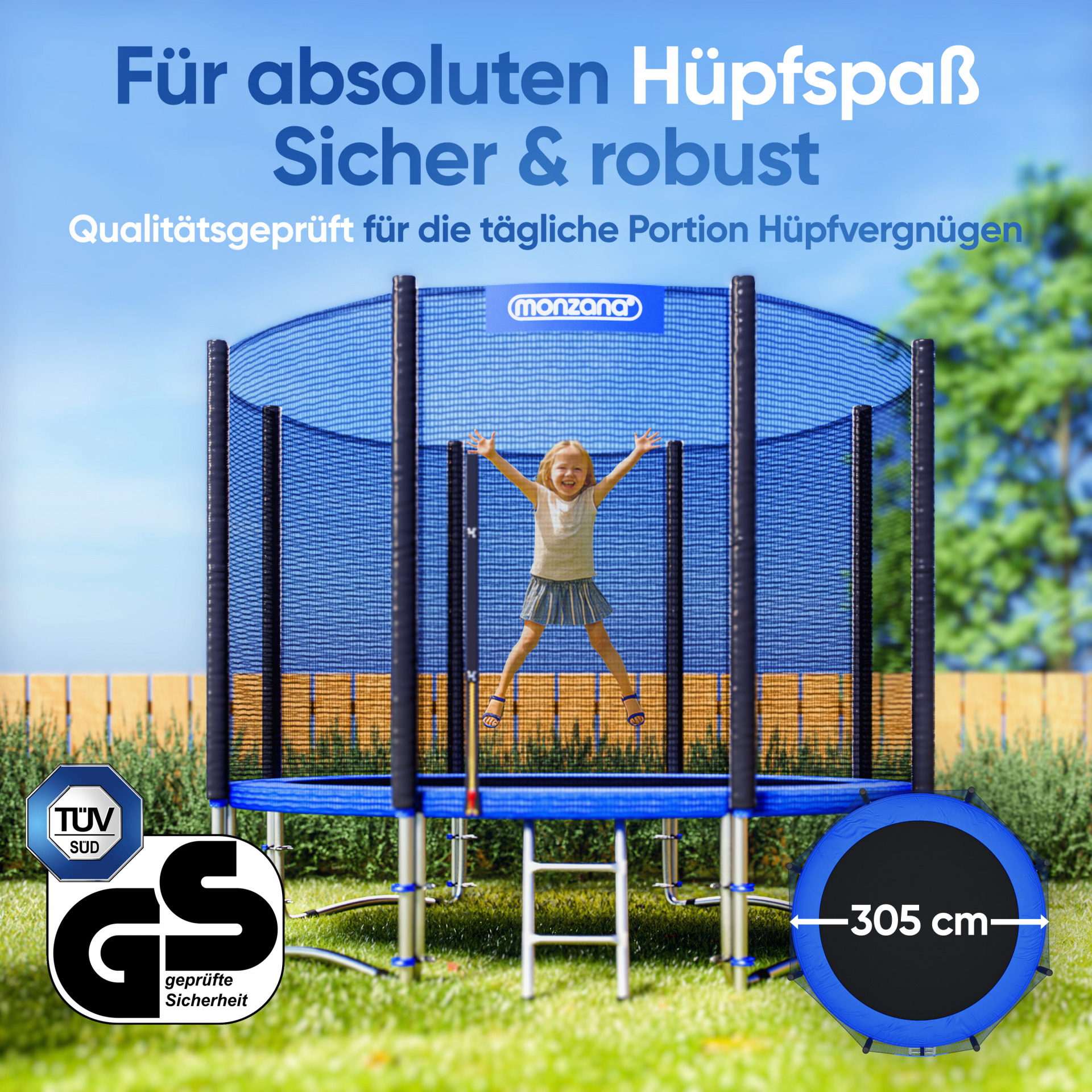 Trampolin Ø305cm inkl Sicherheitsnetz TÜV SÜD GS