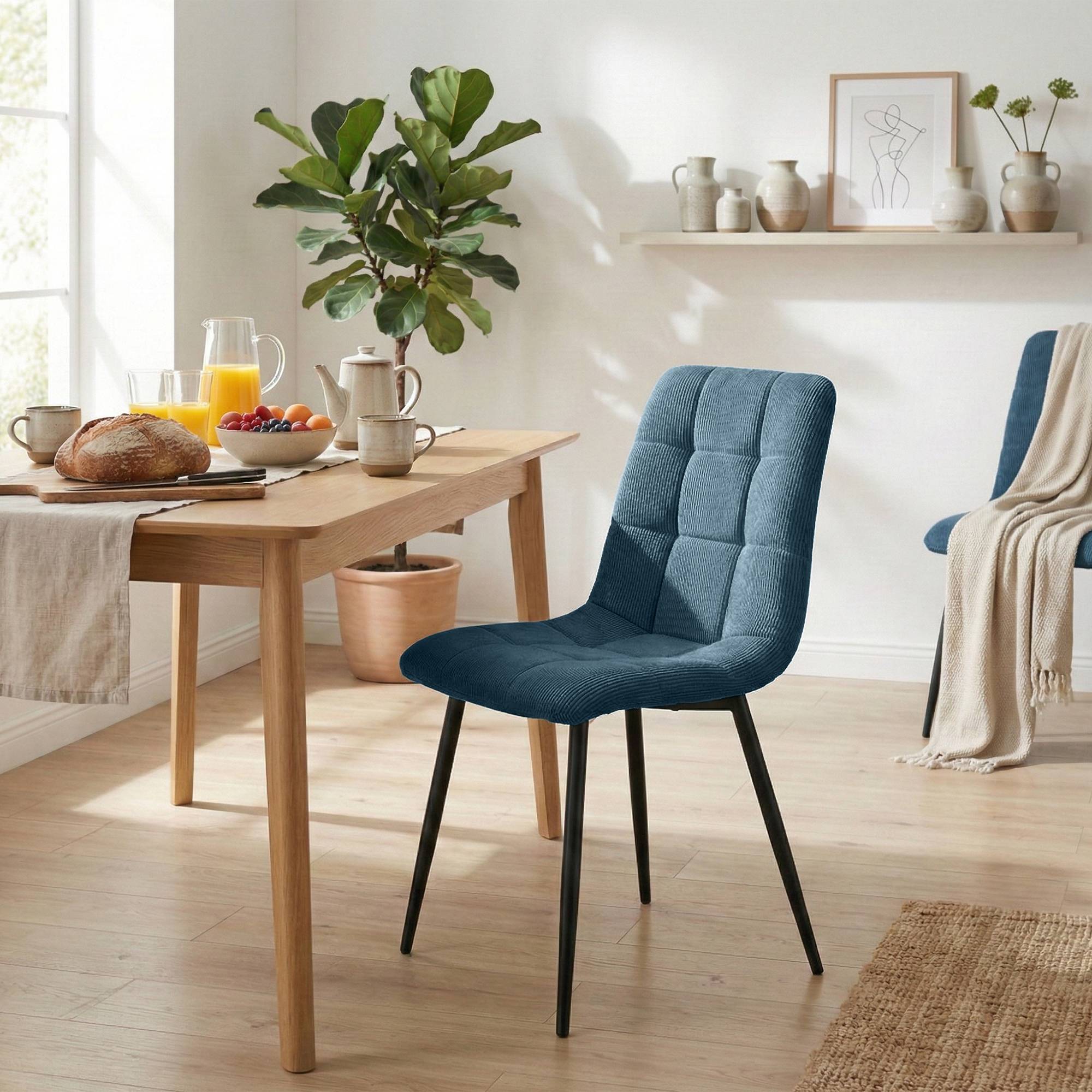 2er Set Esszimmerstuhl Antibes Cord, blau