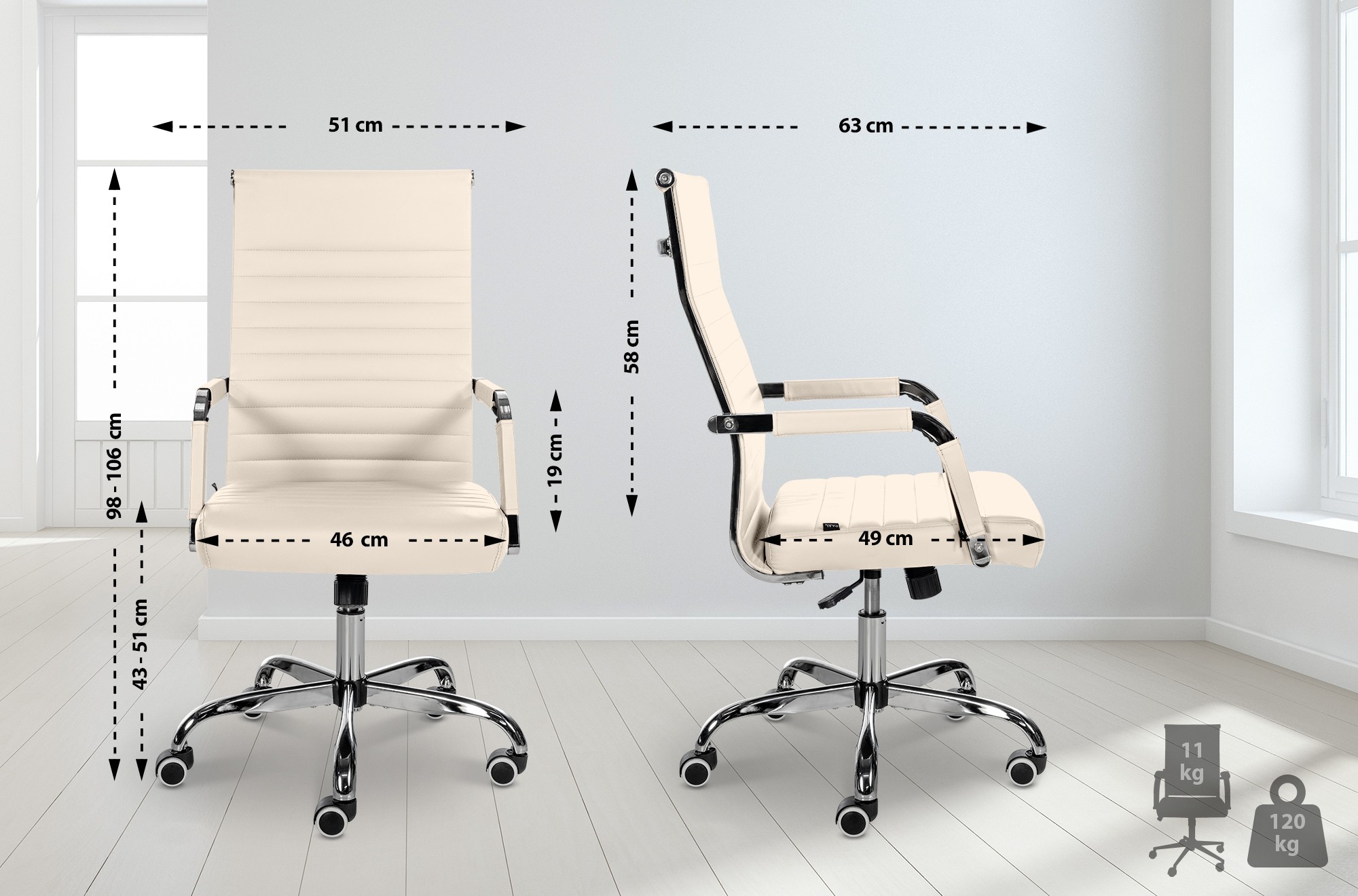 Bürostuhl Amadora Kunstleder, creme