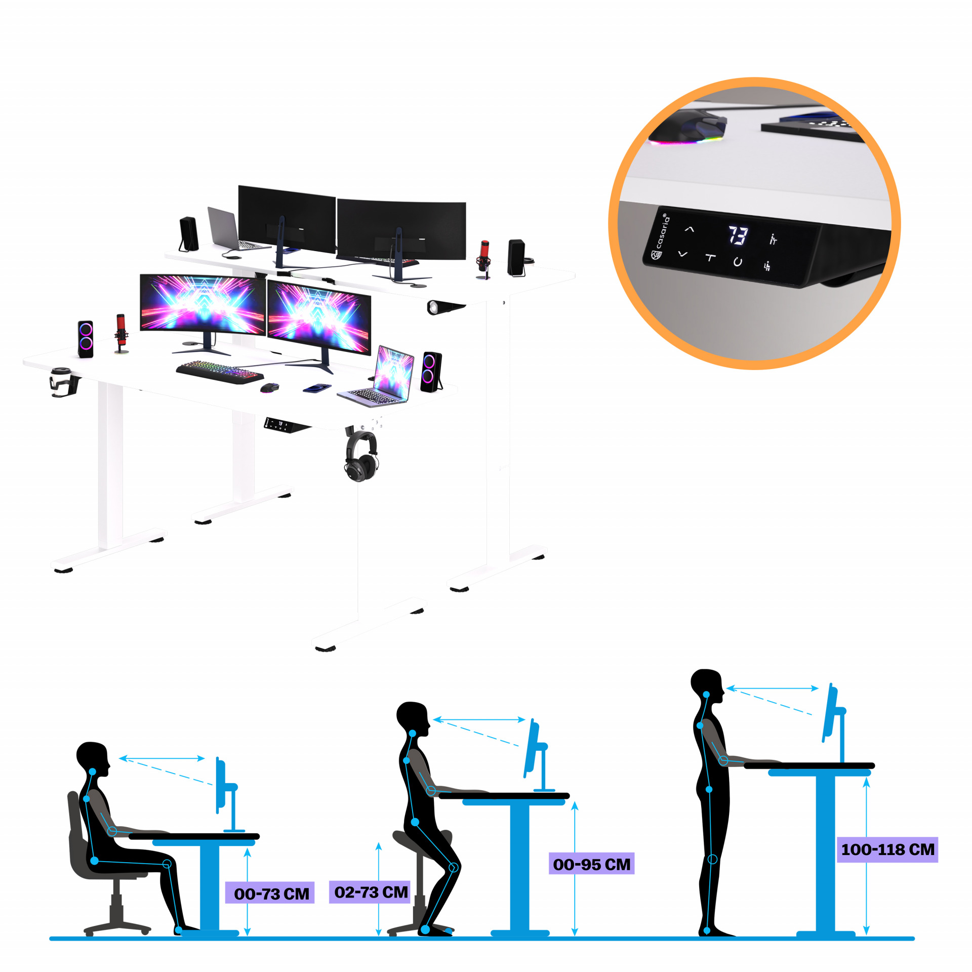 Höhenverstellbarer Schreibtisch Weiß 140x60x73-118cm