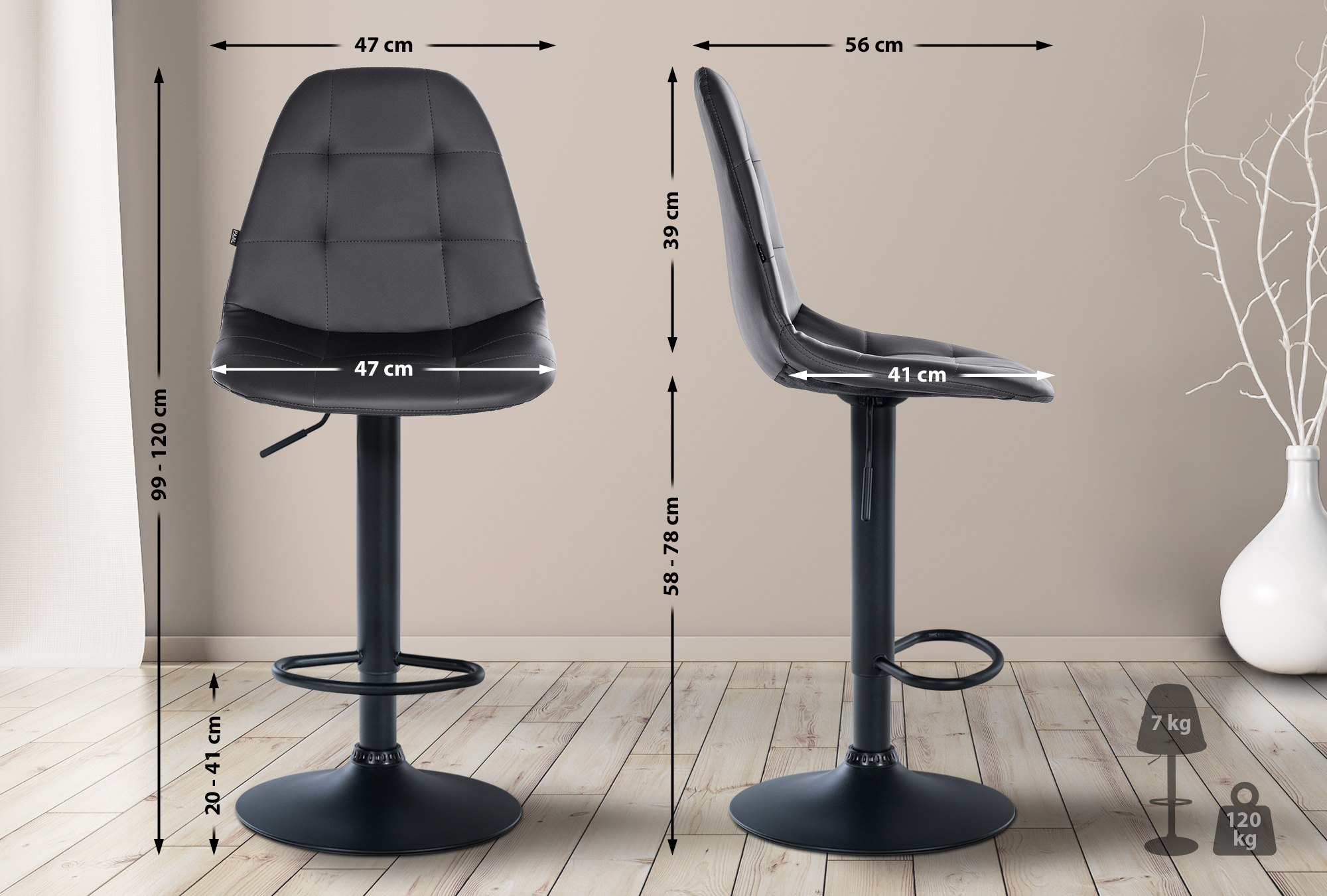 Barhocker Elmore Kunstleder B, schwarz