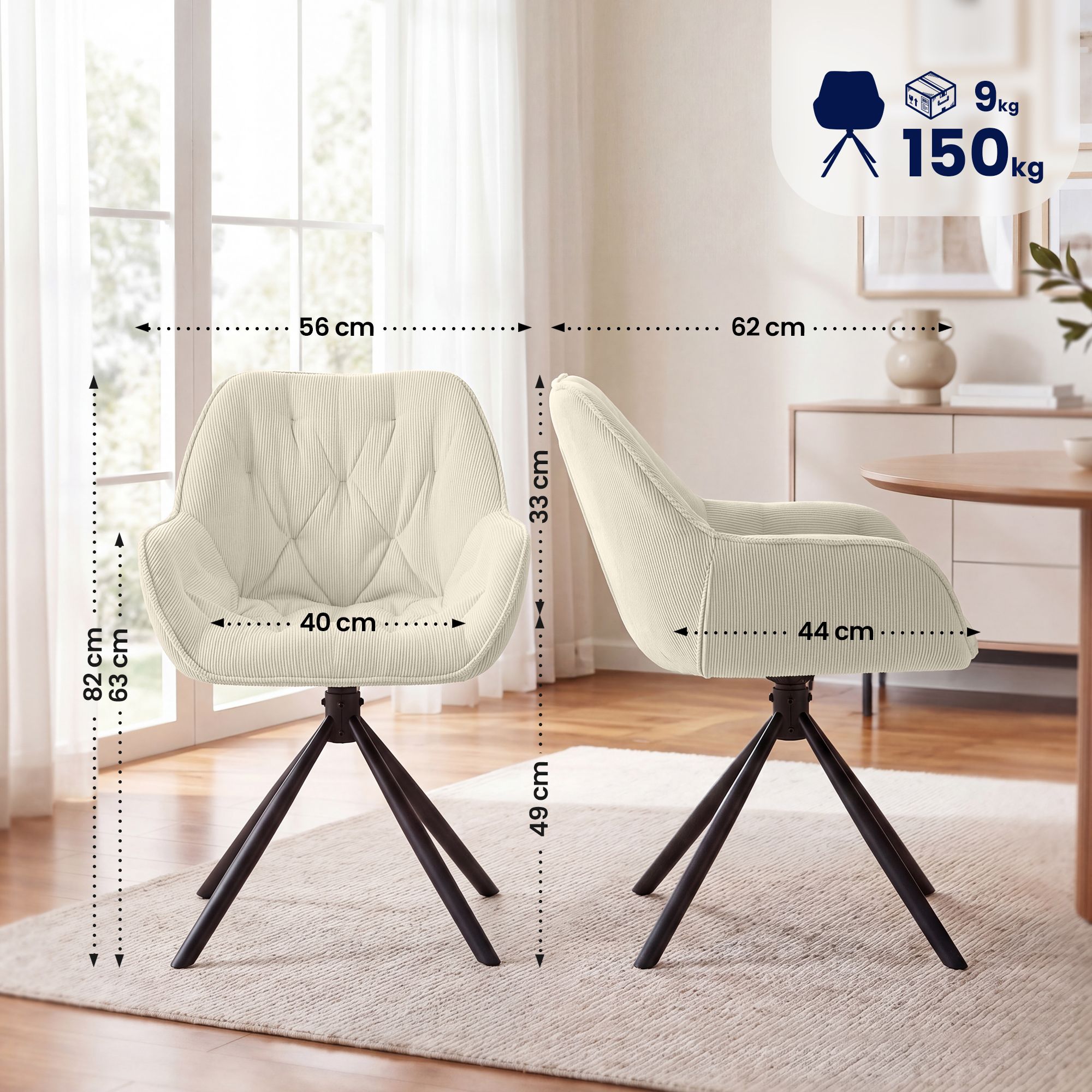 Esszimmerstuhl Rimio Cord, creme