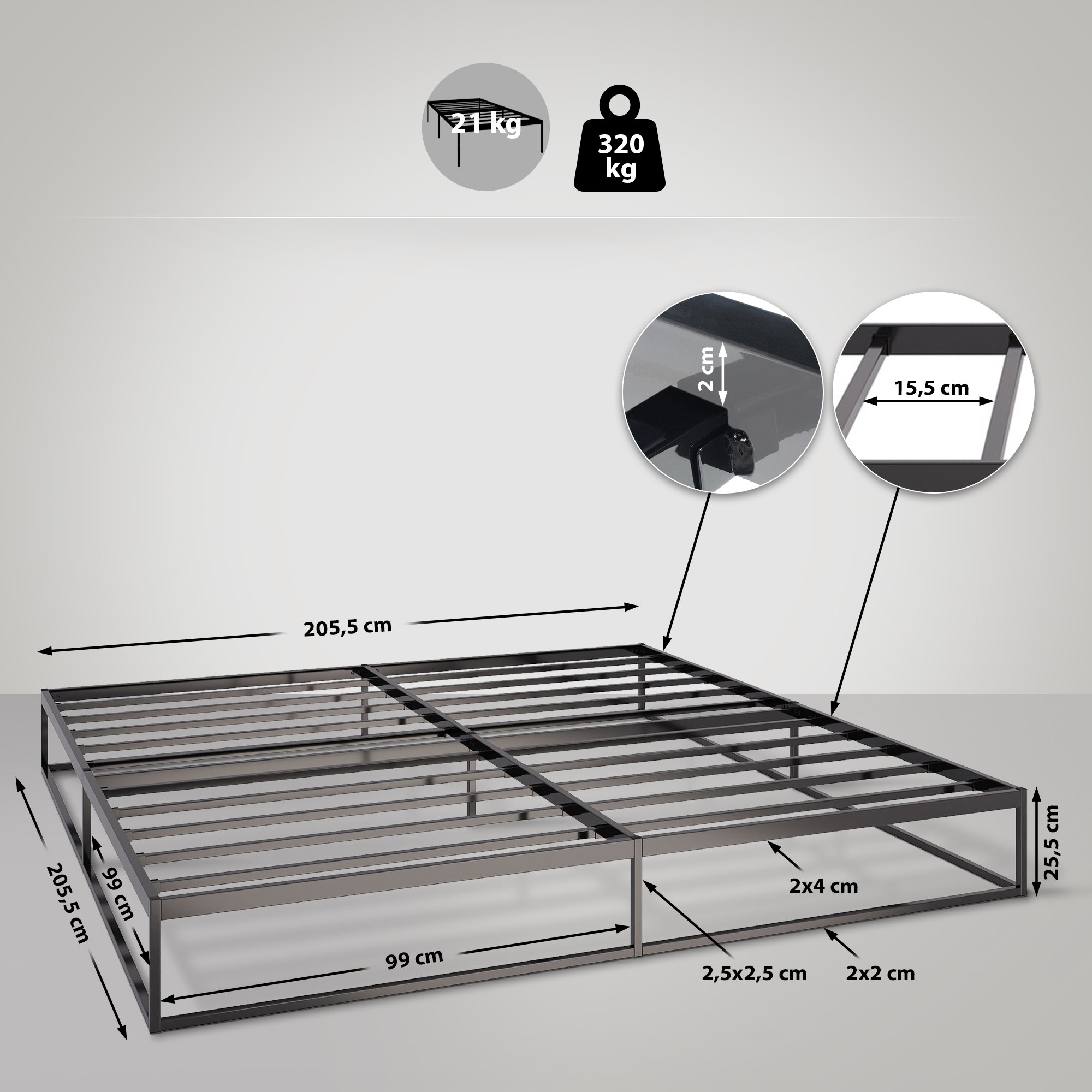 Metallbett Scala 200x200x25 cm, schwarz