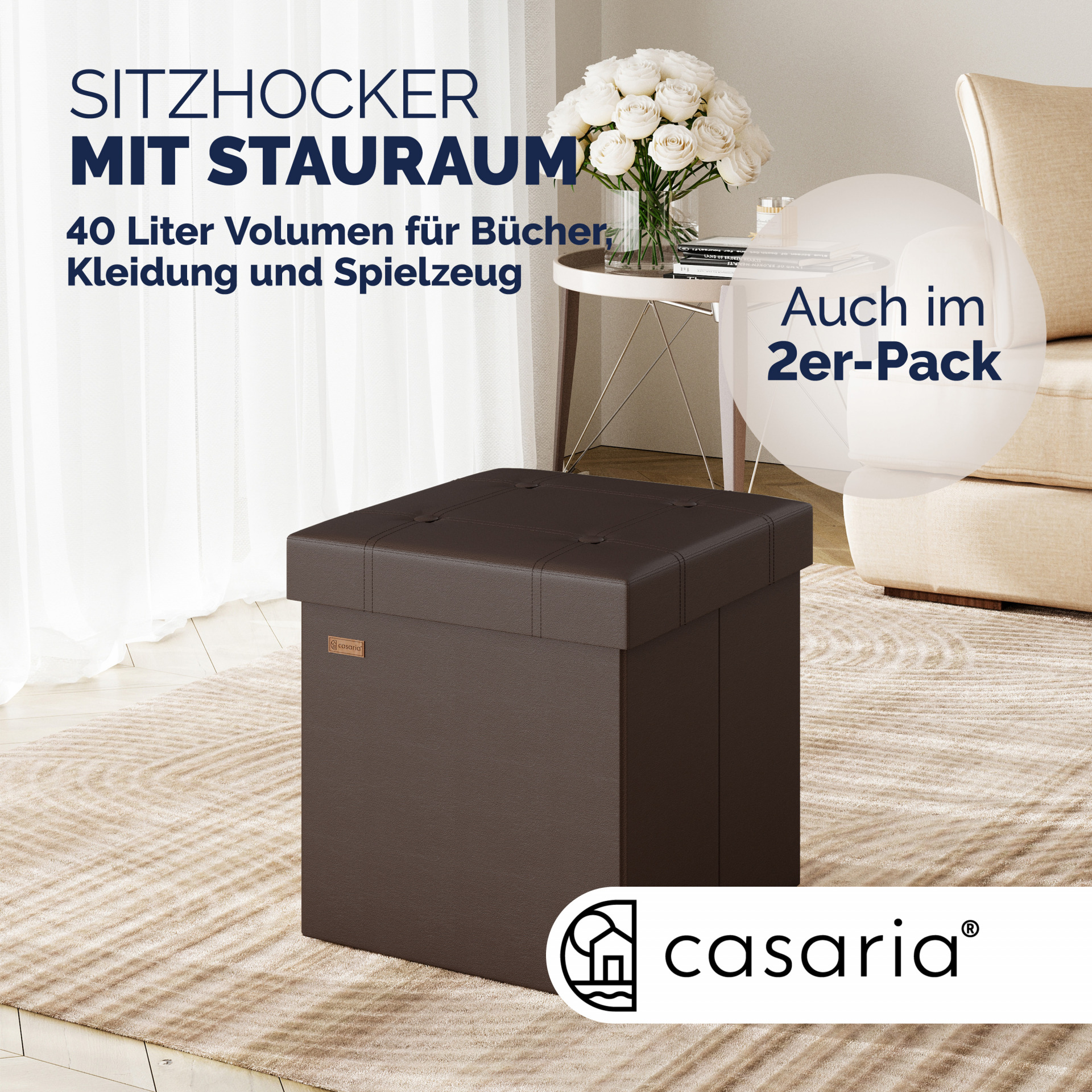 Sitzhocker Braun Kunstleder 38x38x38cm faltbar