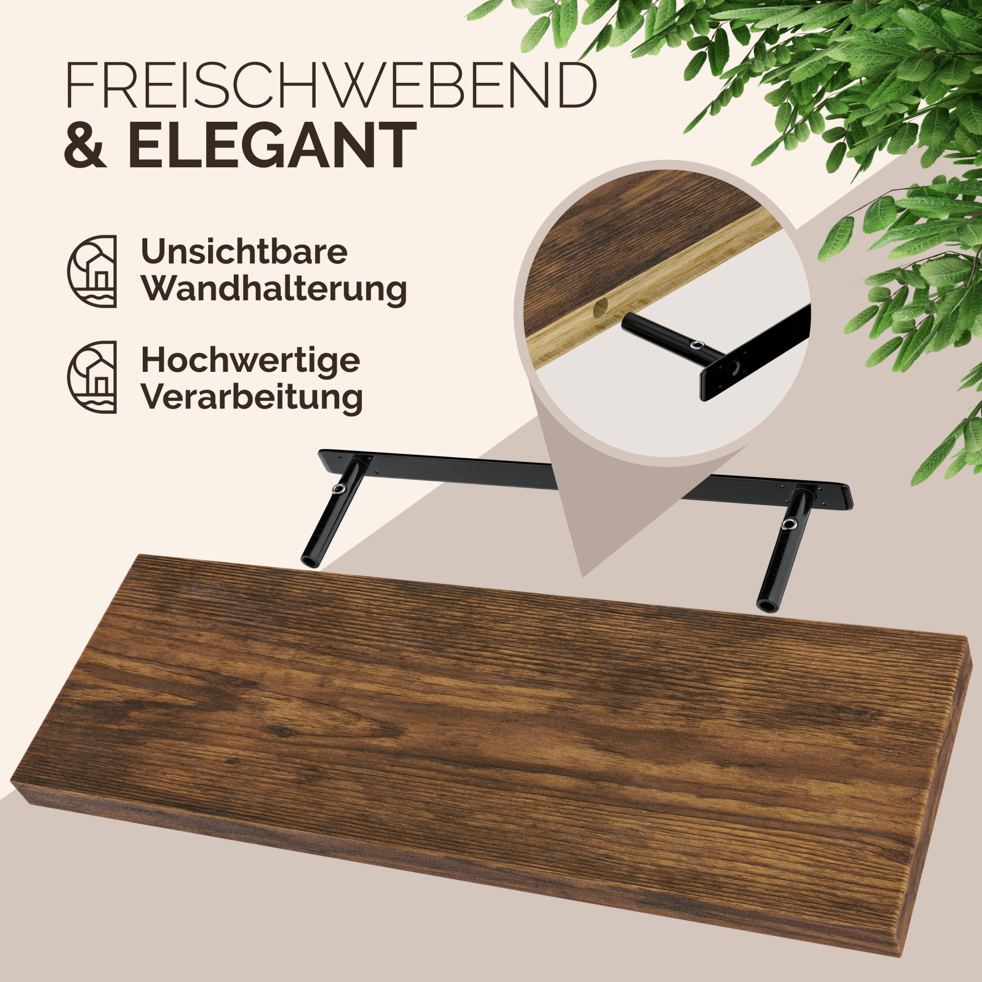 Wandregal Schweberegal 70cm Eiche dunkel + Halterung