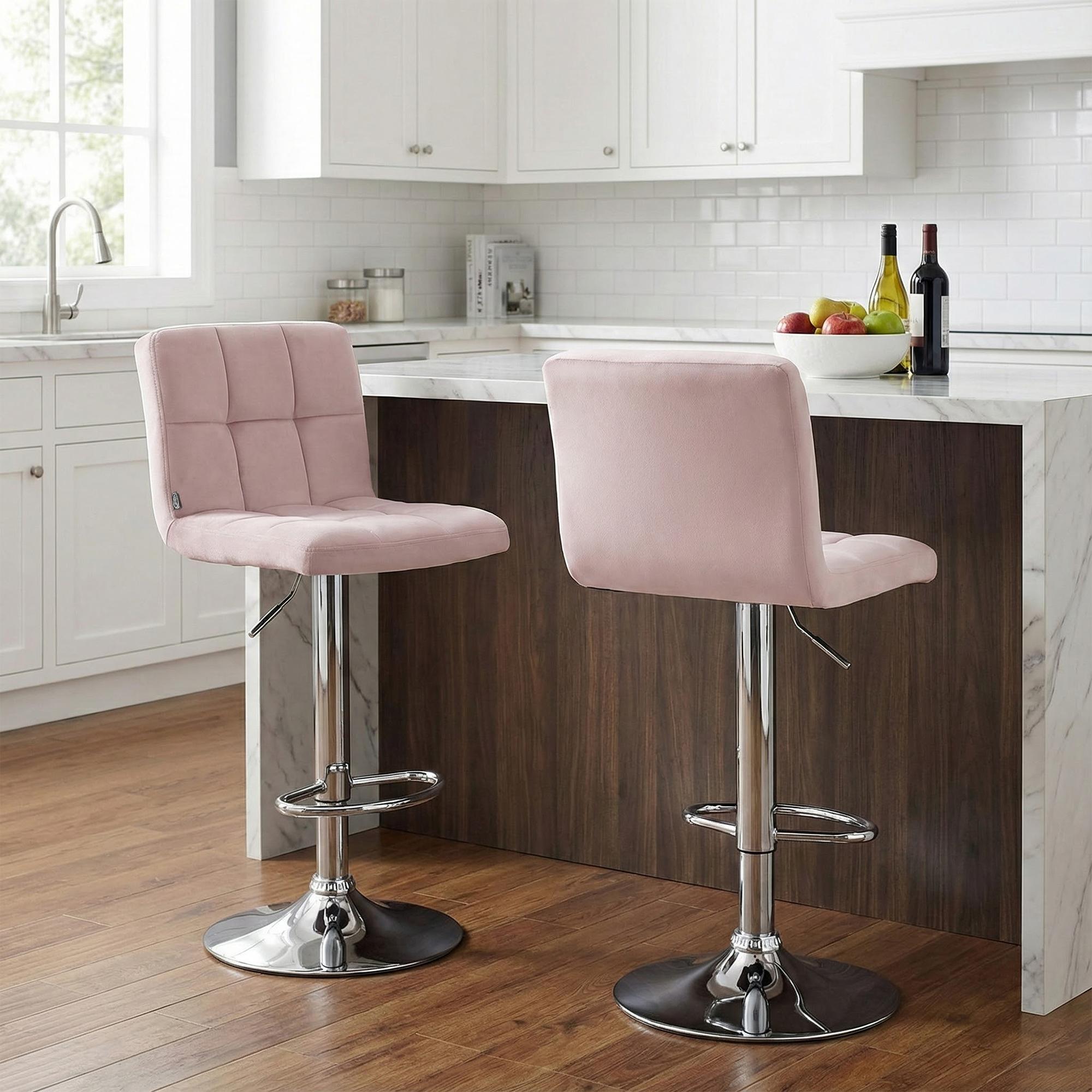 2er Set Barhocker Peru Samt chrom, rosa