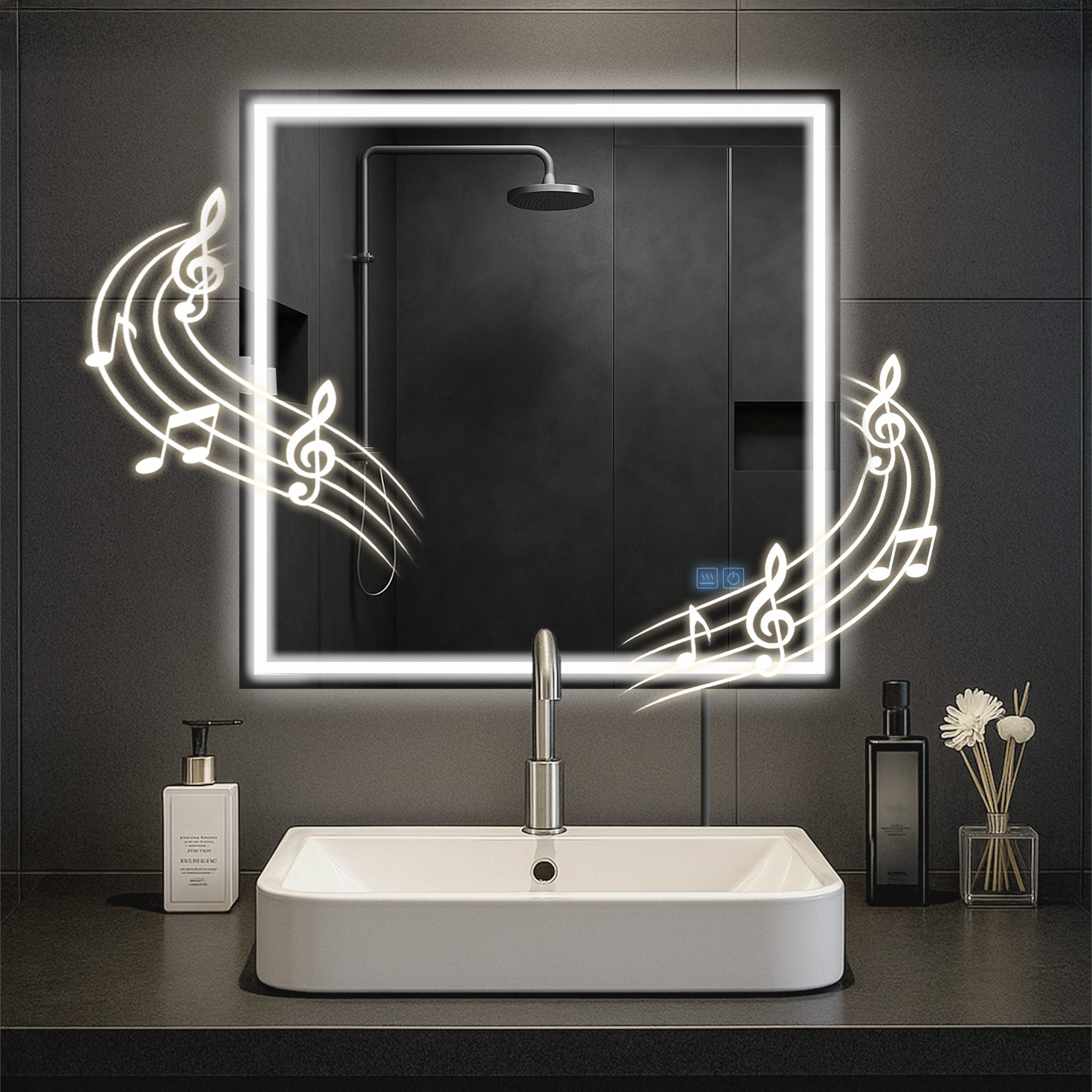 Badspiegel Jaffrey 80x80 mit Bluetooth, klarglas