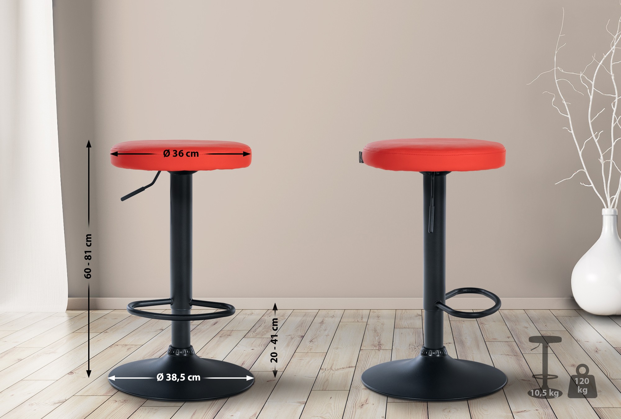 2er Set Barhocker Ponte Kunstleder schwarz, rot