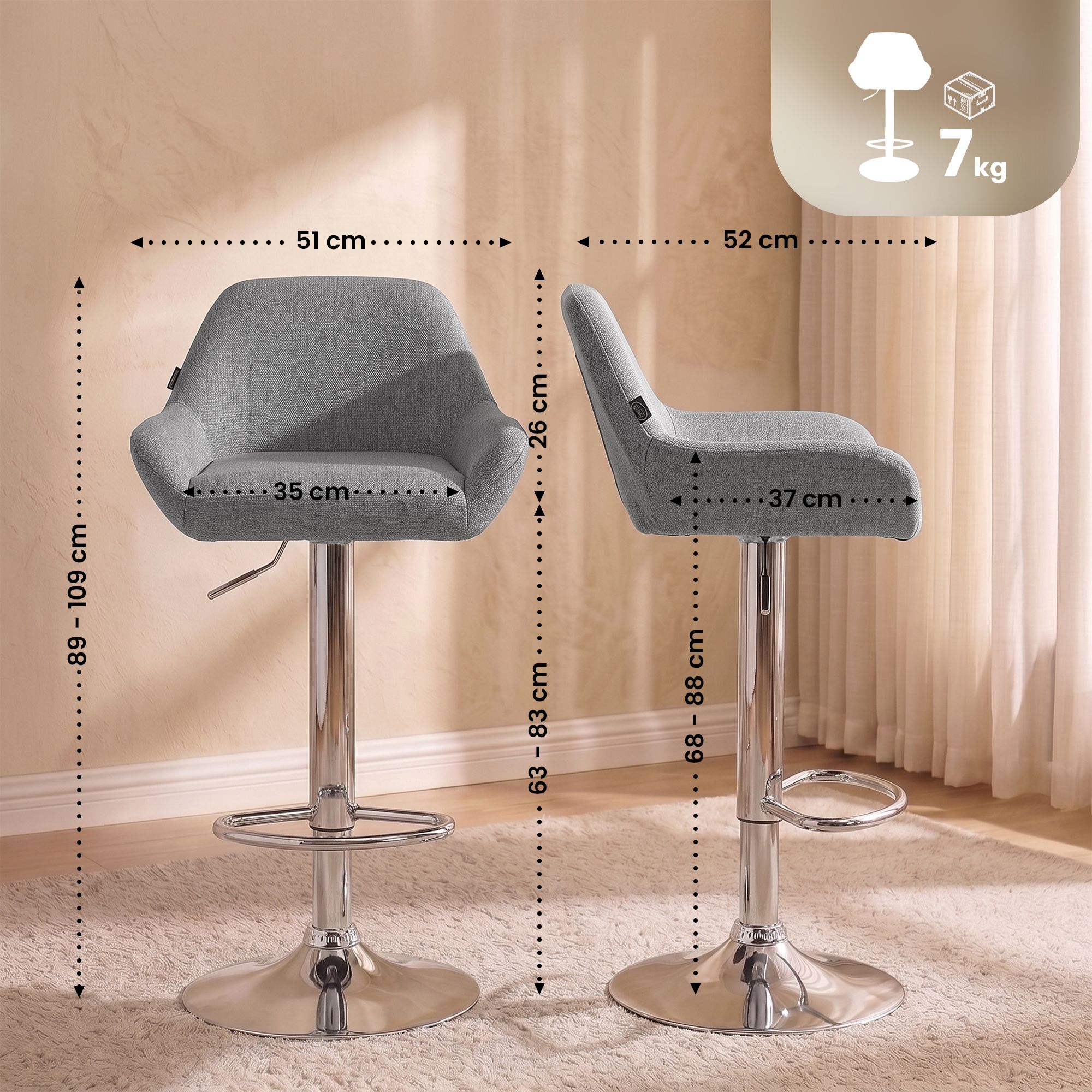 Barhocker Braga Stoff chrom, grau