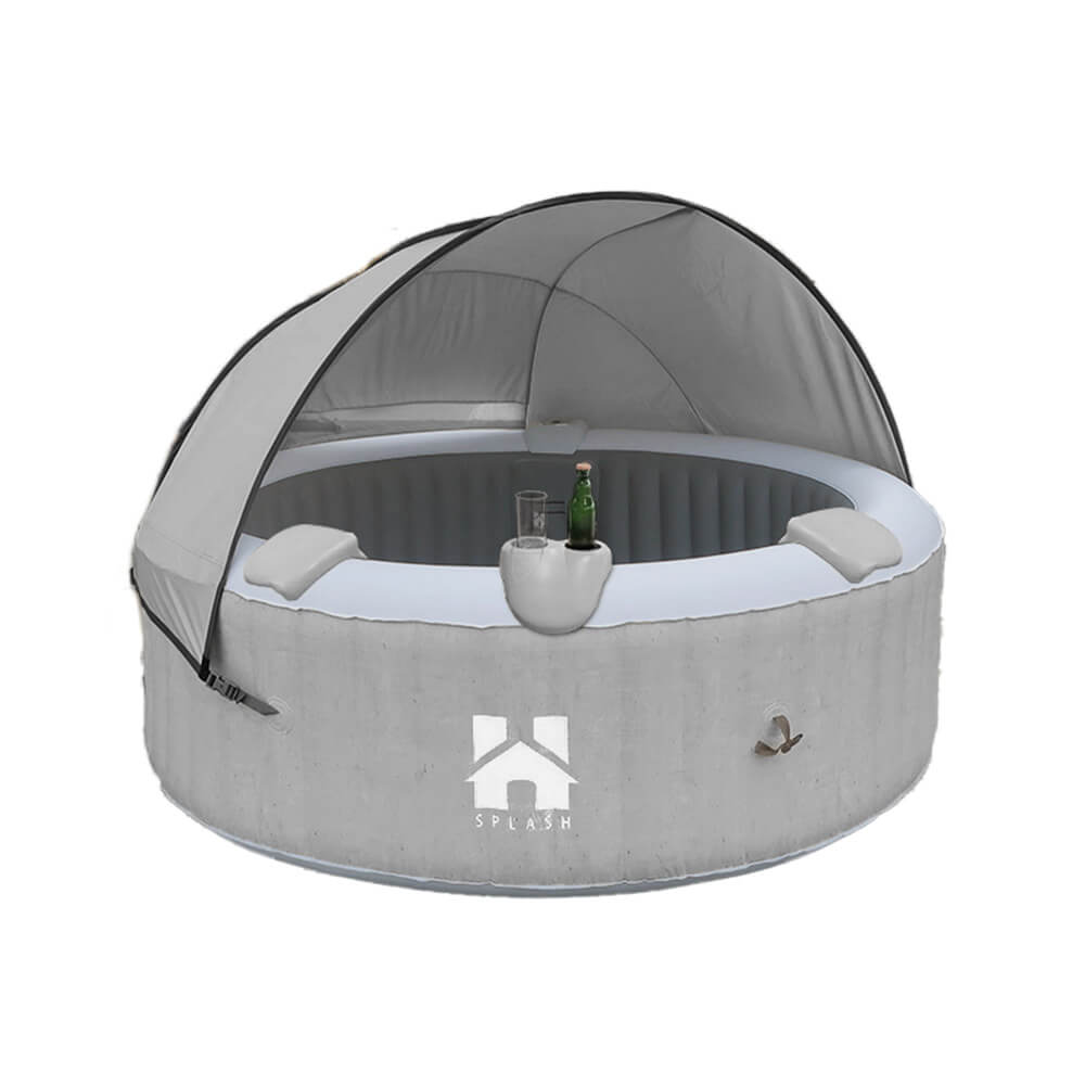 Outdoor Whirlpool inkl. Kissen, Getränkehalter und Sonnendach SPLASH - Ø208 cm 6 Personen Grau