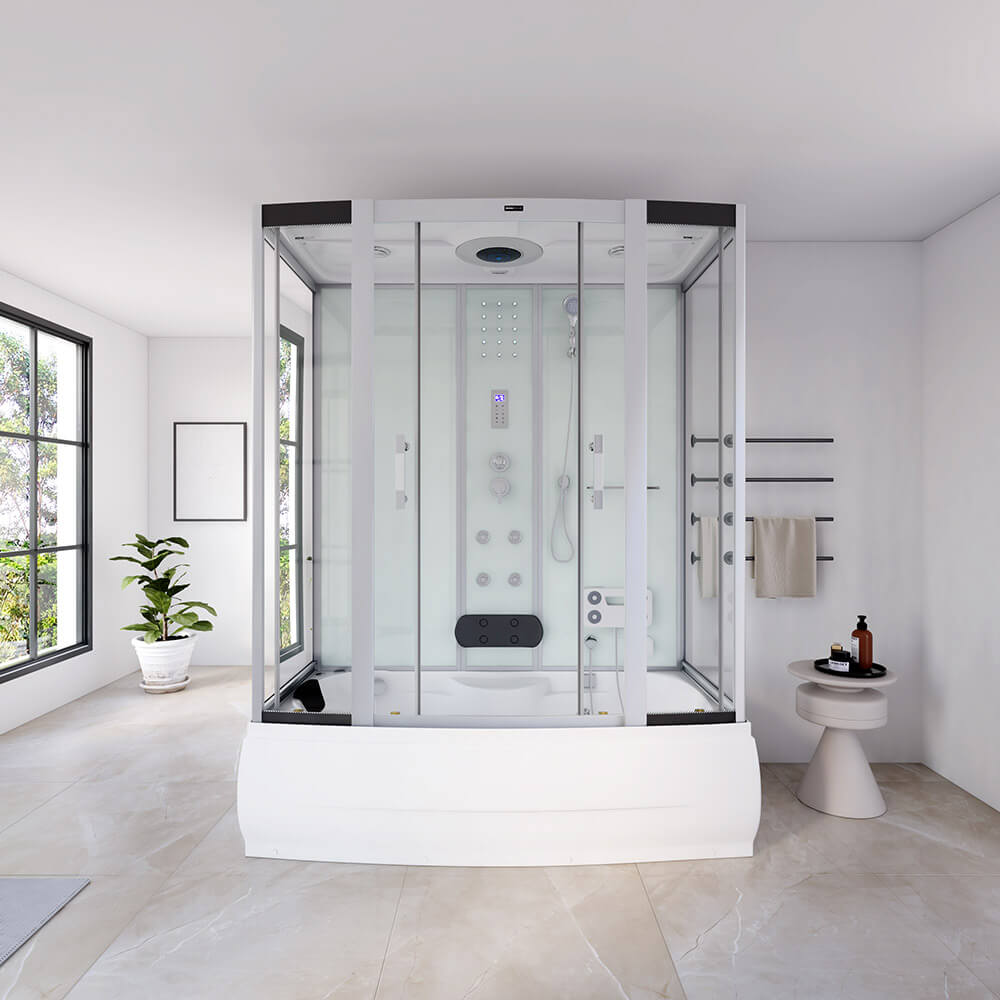 Dampfdusche mit Whirlpoolfunktion und LED-Beleuchtung DIAMOND - 170 x 90 cm Weiß