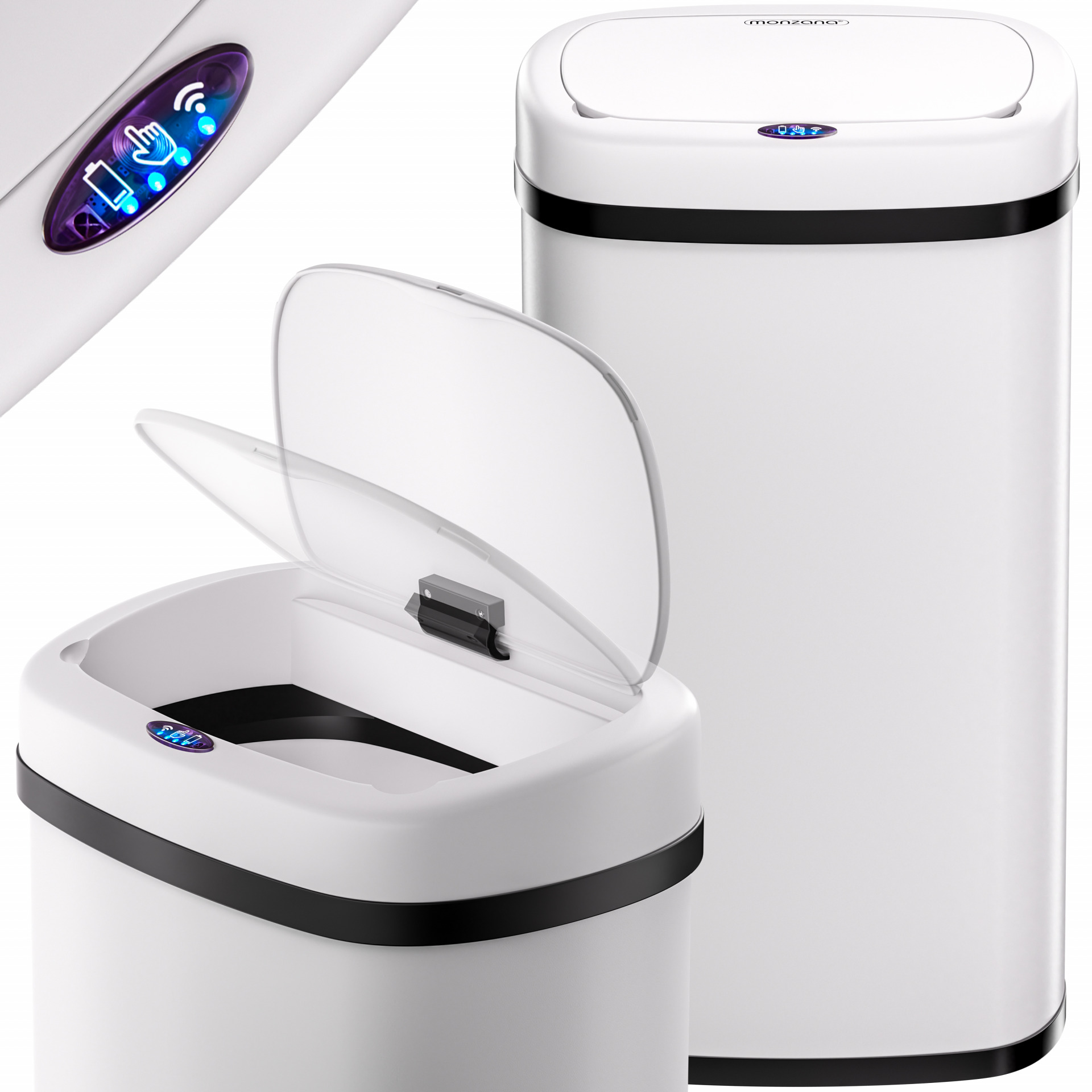 Sensor Mülleimer Edelstahl Weiß/Creme 58L