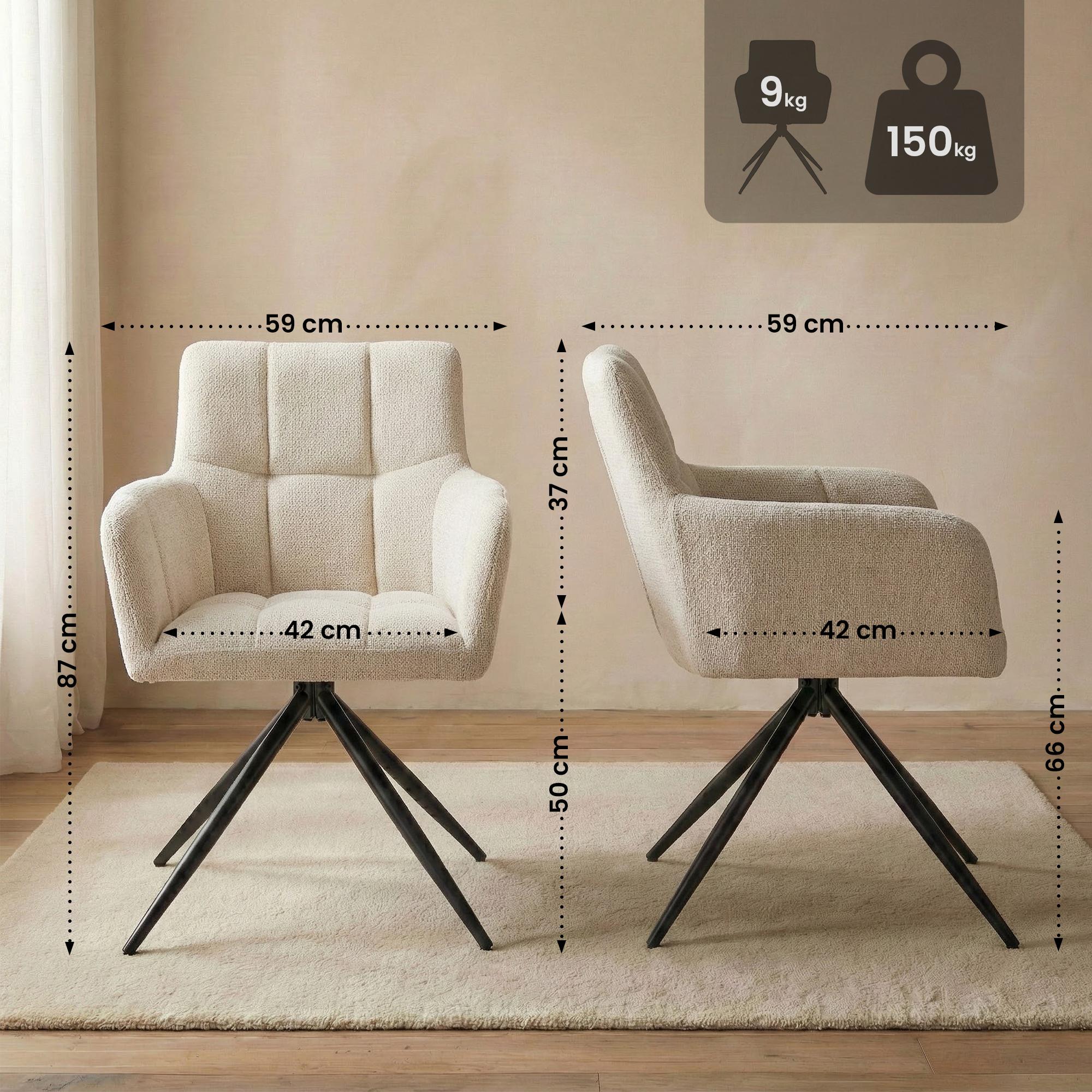 2er Set Esszimmerstuhl Jonah Stoff, creme