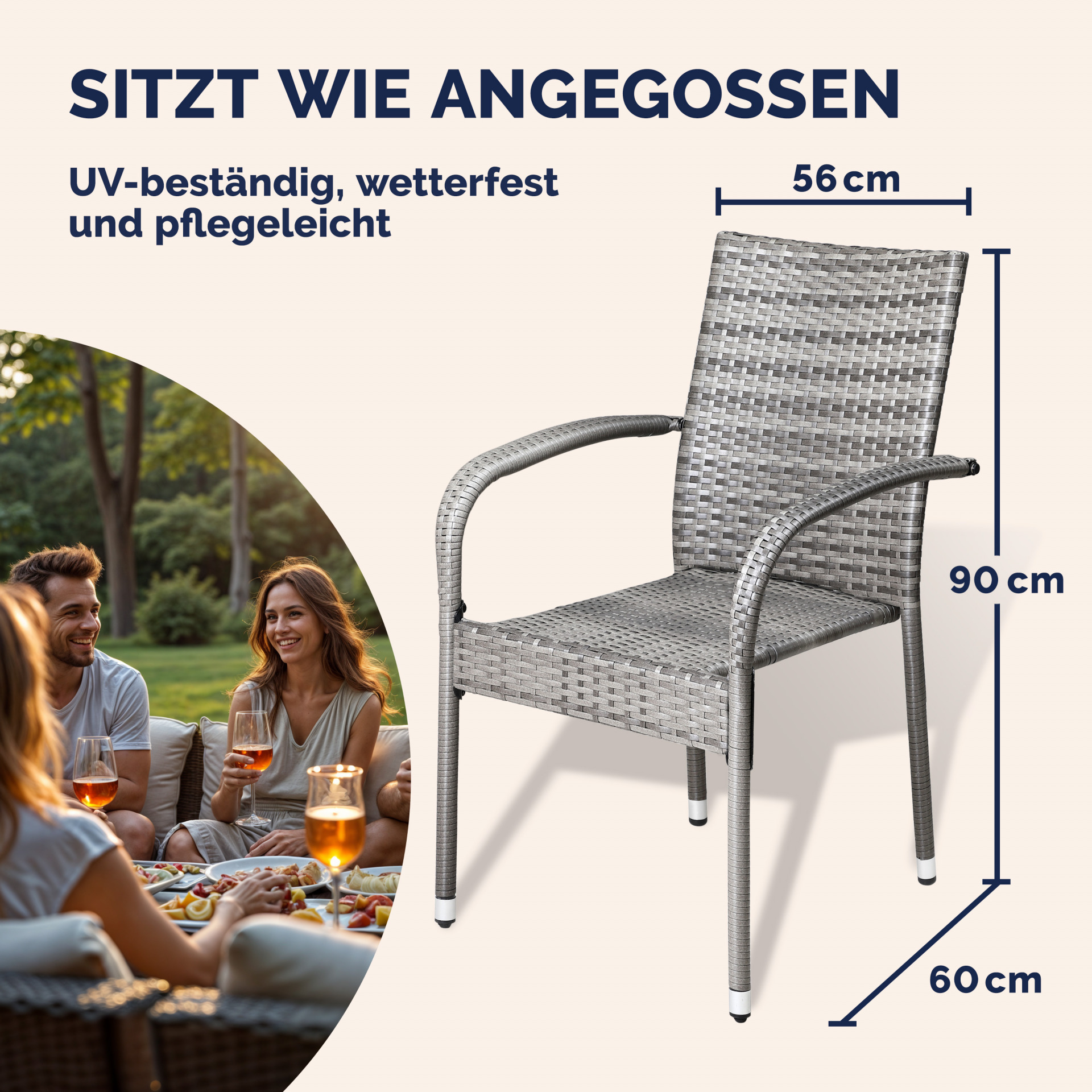 Polyrattan Stapelstuhl Comfort 4er-Set Grau