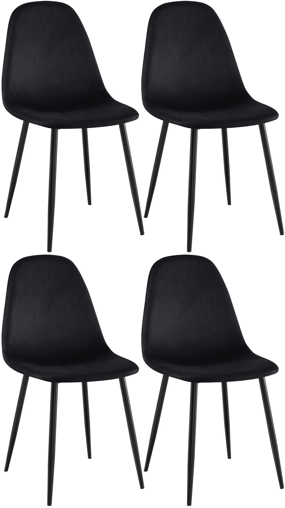 4er Set Esszimmerstühle Napier Samt, schwarz