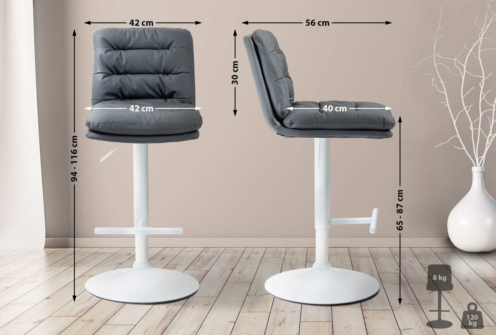 2er Set Barhocker Damar Kunstleder weiß, grau