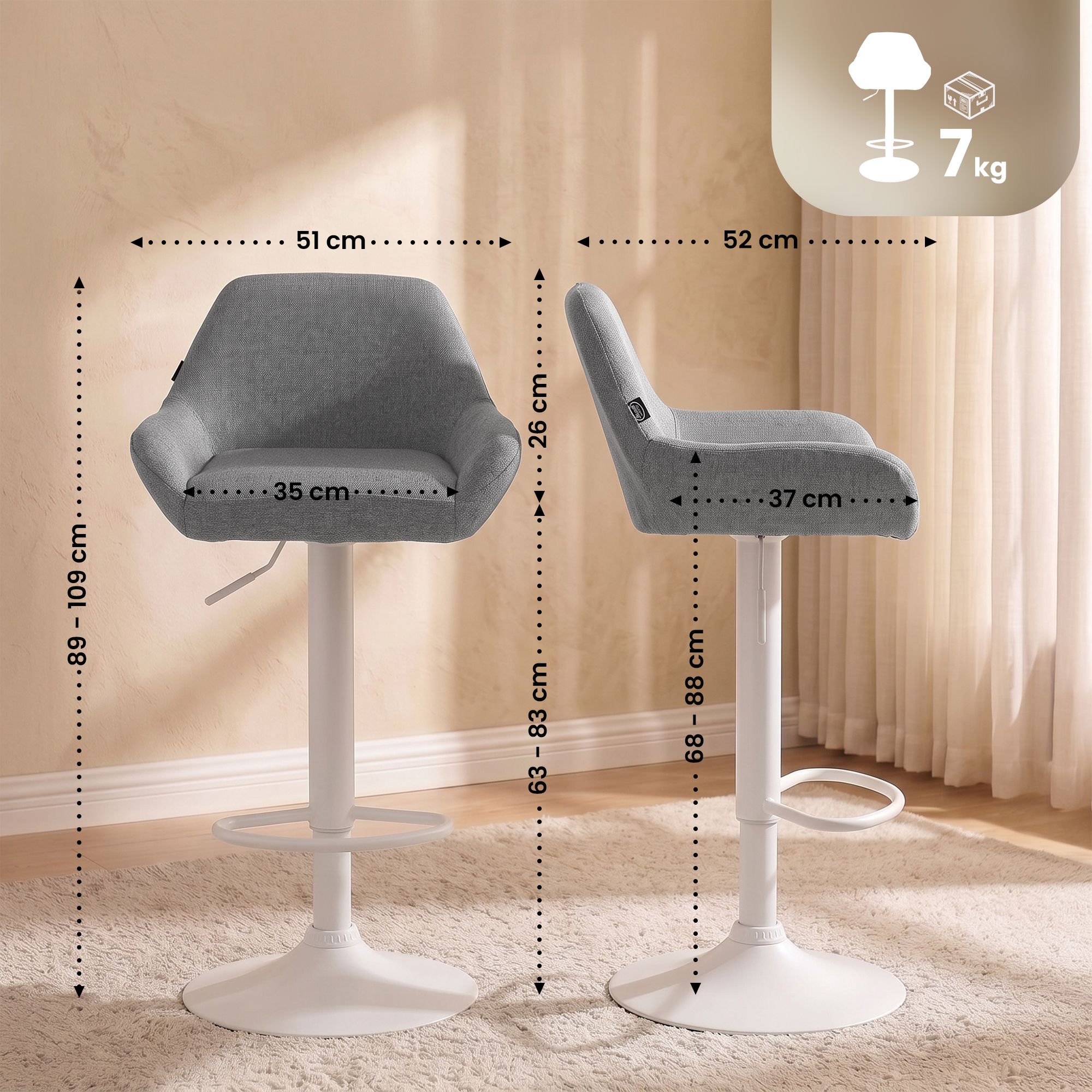 Barhocker Braga Stoff weiß, grau