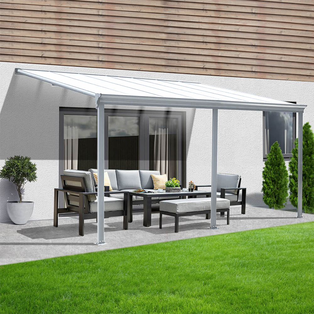 Terrassenüberdachung SOLIS - 435 / 442 x 300 / 303 x 278 / 226 cm Weiß