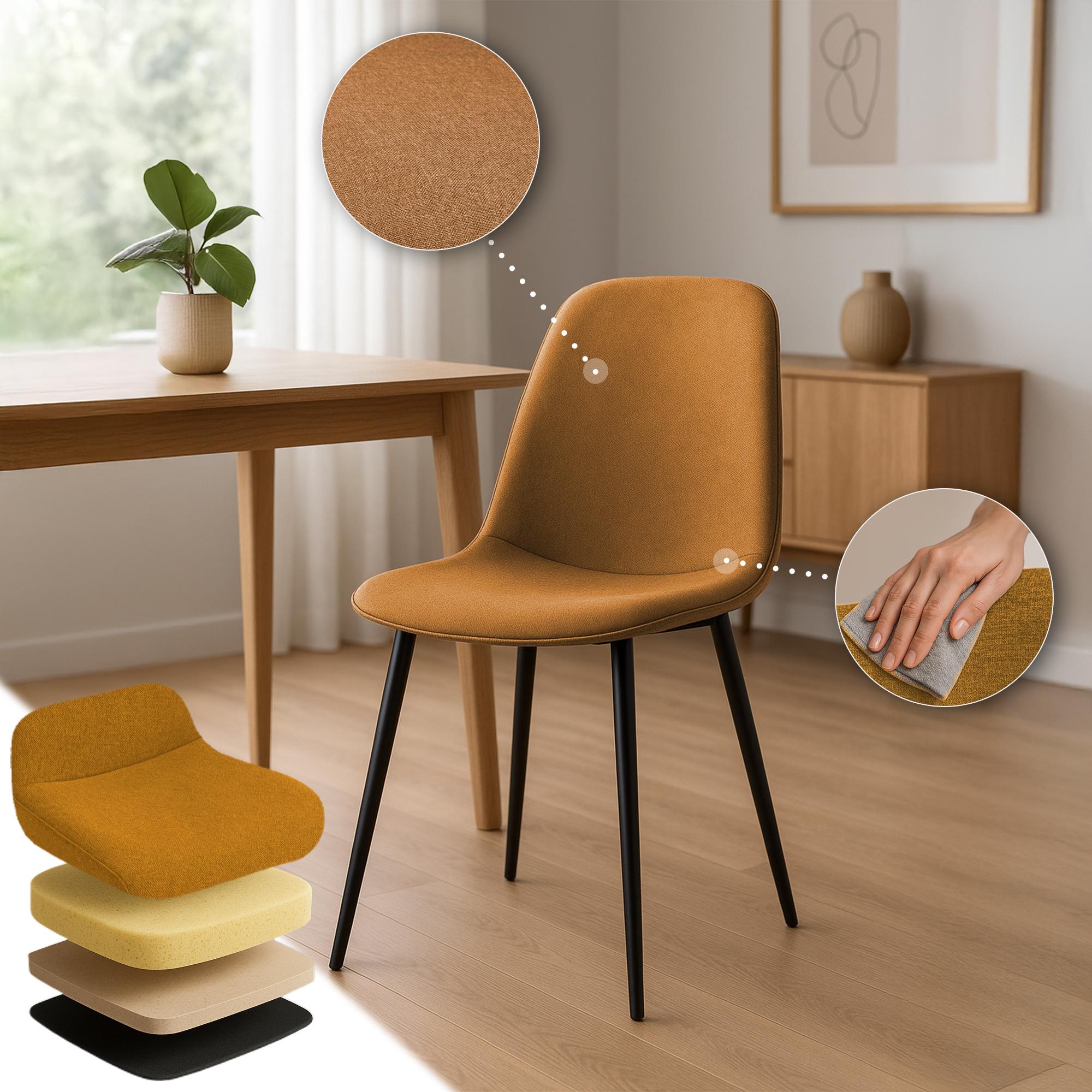 4er Set Esszimmerstuhl Maryam Stoff, orange