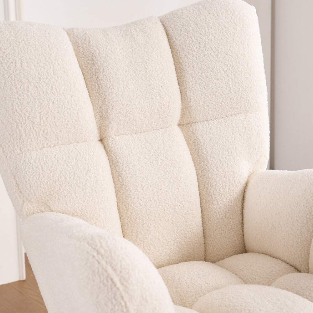 Schaukelstuhl inkl. Hocker NARA - Bouclé Weiß