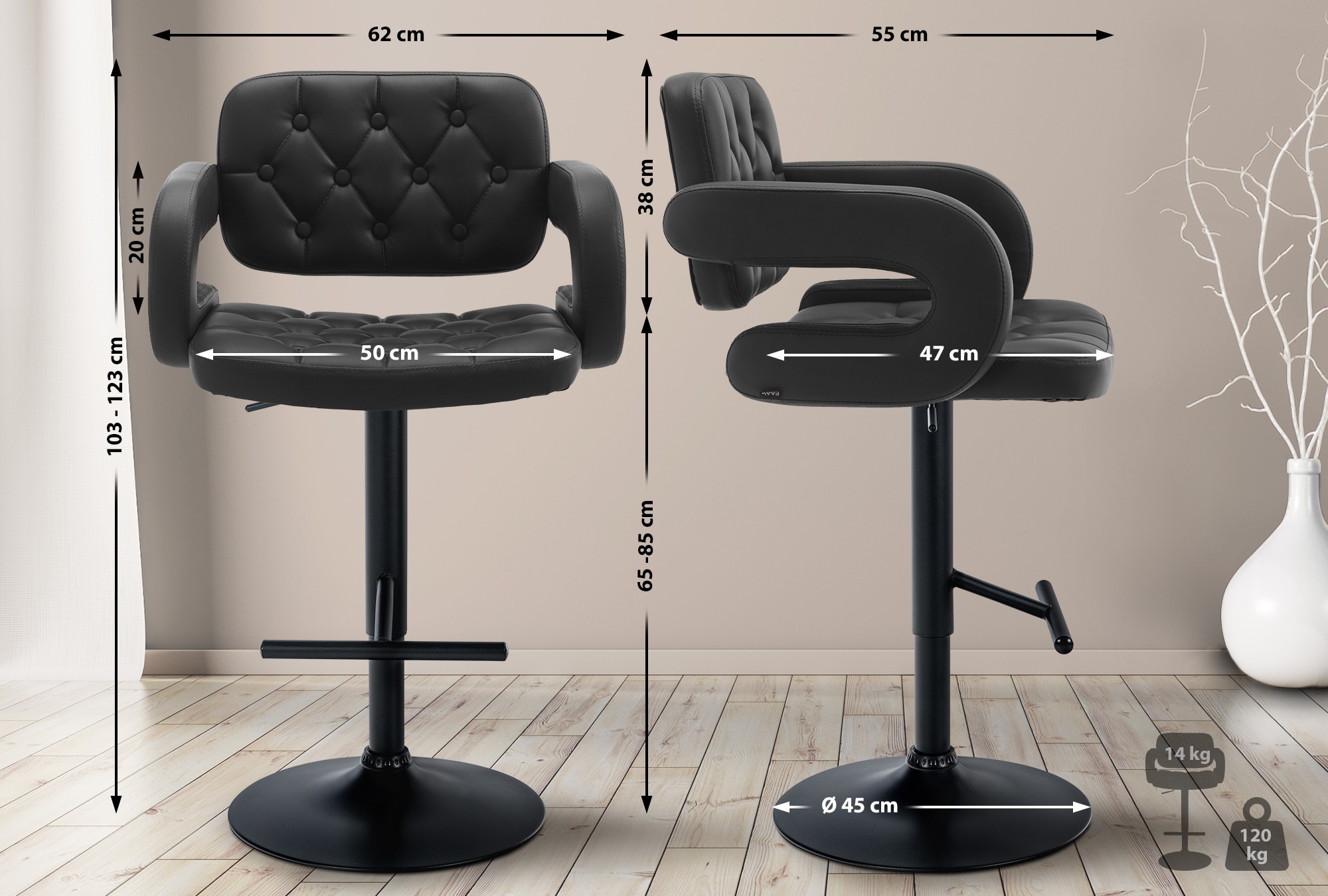 Barhocker Dublin schwarz, schwarz