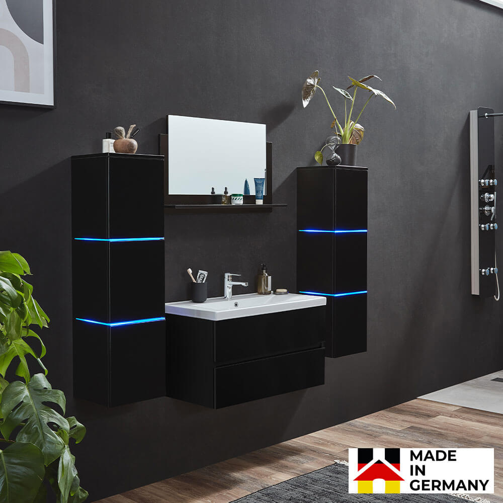 Badmöbel Komplettset WANGEROOGE BIG DELUXE XL - Schwarz Made in Germany
