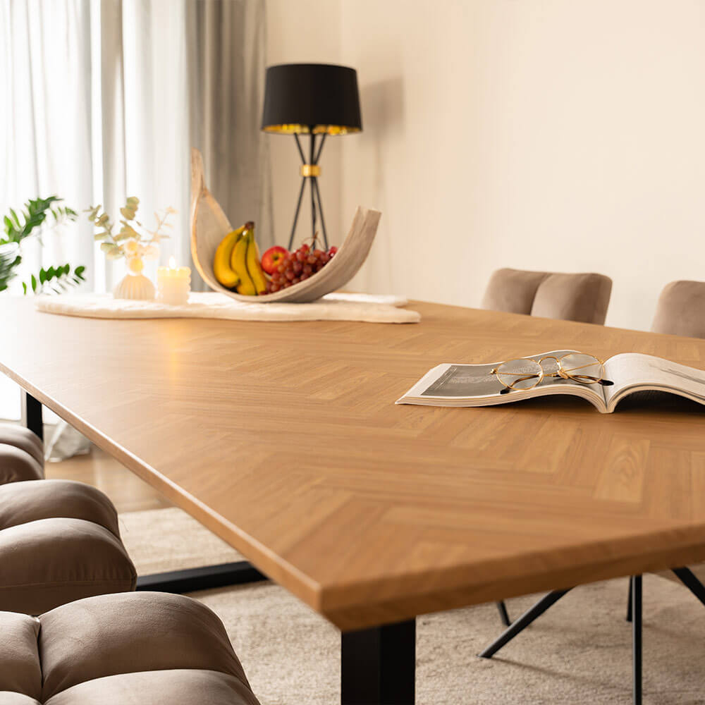 Esstisch Eckig AVENCIA inkl. U-Fuß - 240 x 120 cm Fishbone Oak
