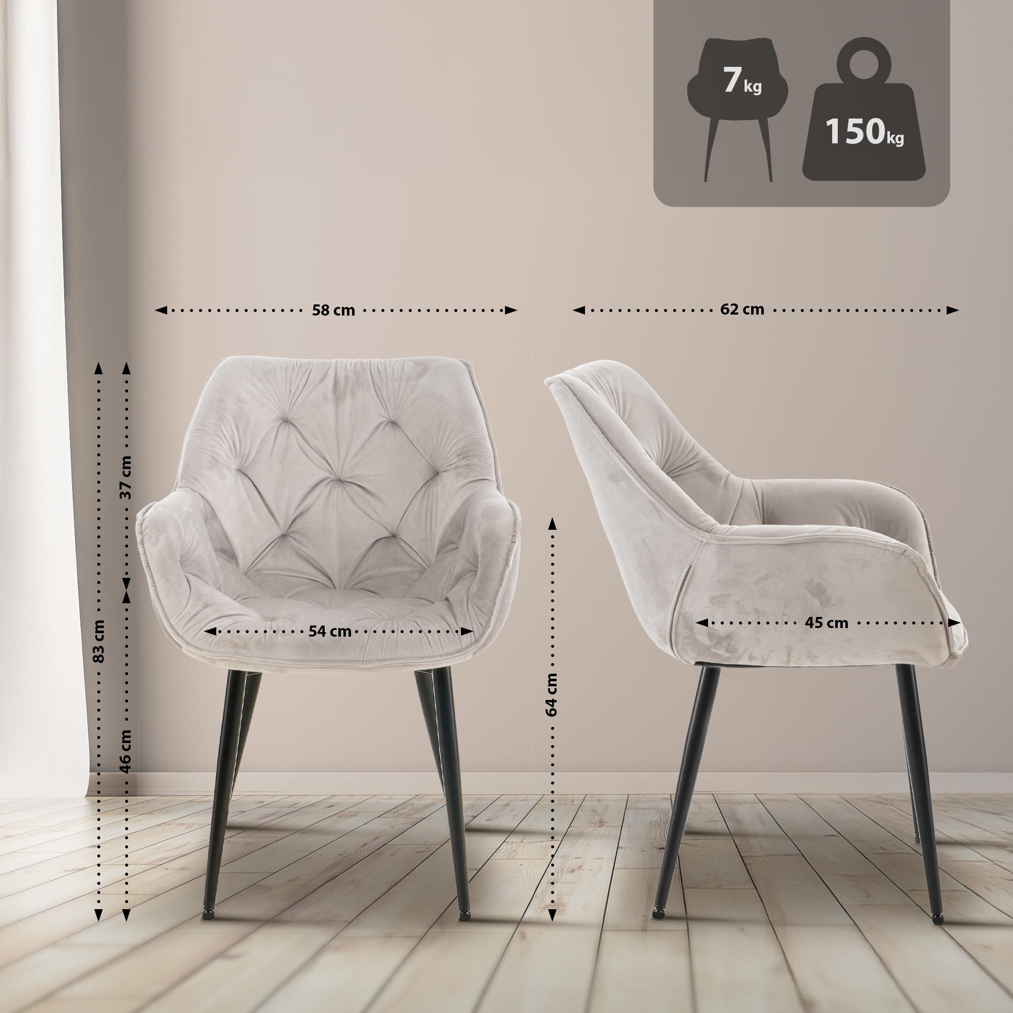 4er Set Stuhl Tanna Samt, grau